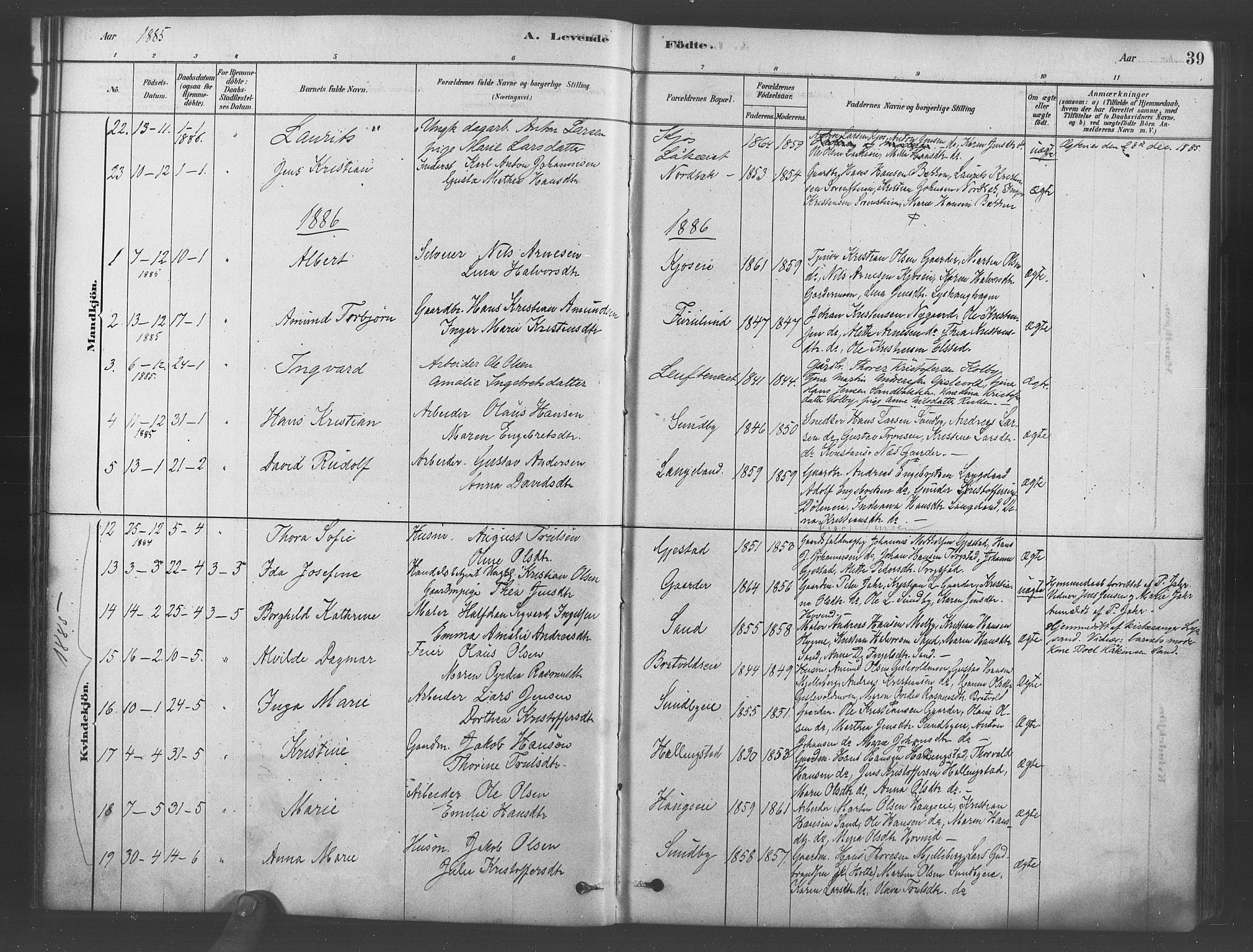 Ullensaker prestekontor Kirkebøker, AV/SAO-A-10236a/F/Fb/L0001: Parish register (official) no. II 1, 1878-1893, p. 39