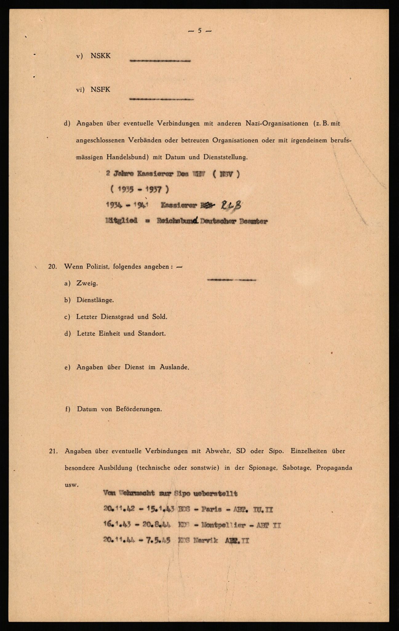 Forsvaret, Forsvarets overkommando II, RA/RAFA-3915/D/Db/L0023: CI Questionaires. Tyske okkupasjonsstyrker i Norge. Tyskere., 1945-1946, p. 538