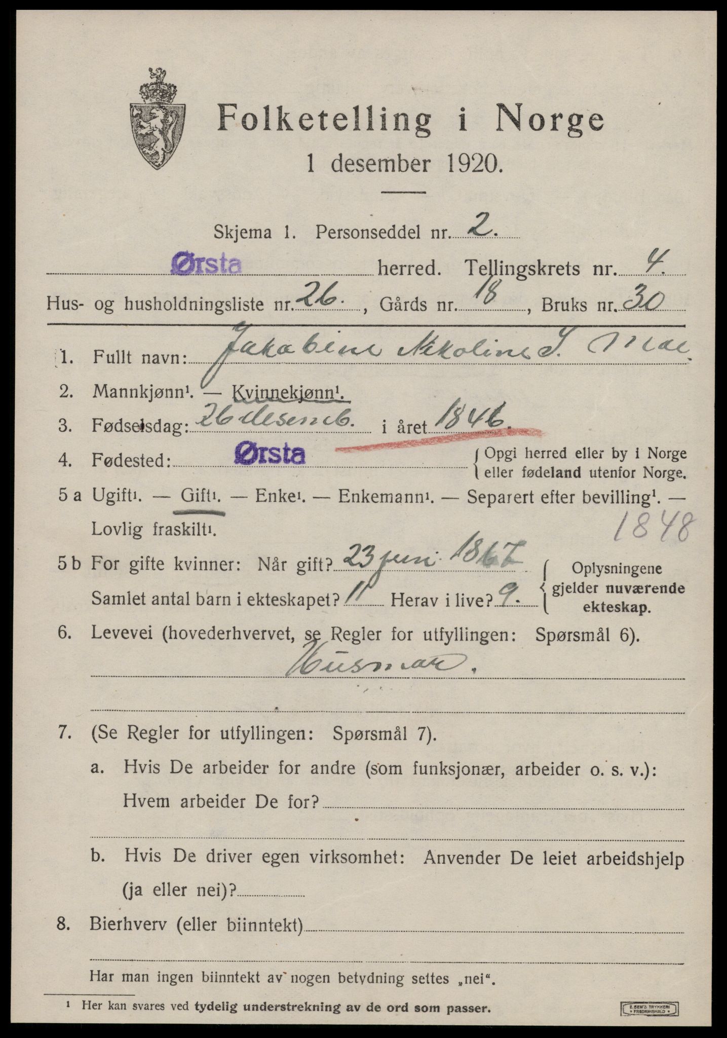 SAT, 1920 census for Ørsta, 1920, p. 4300