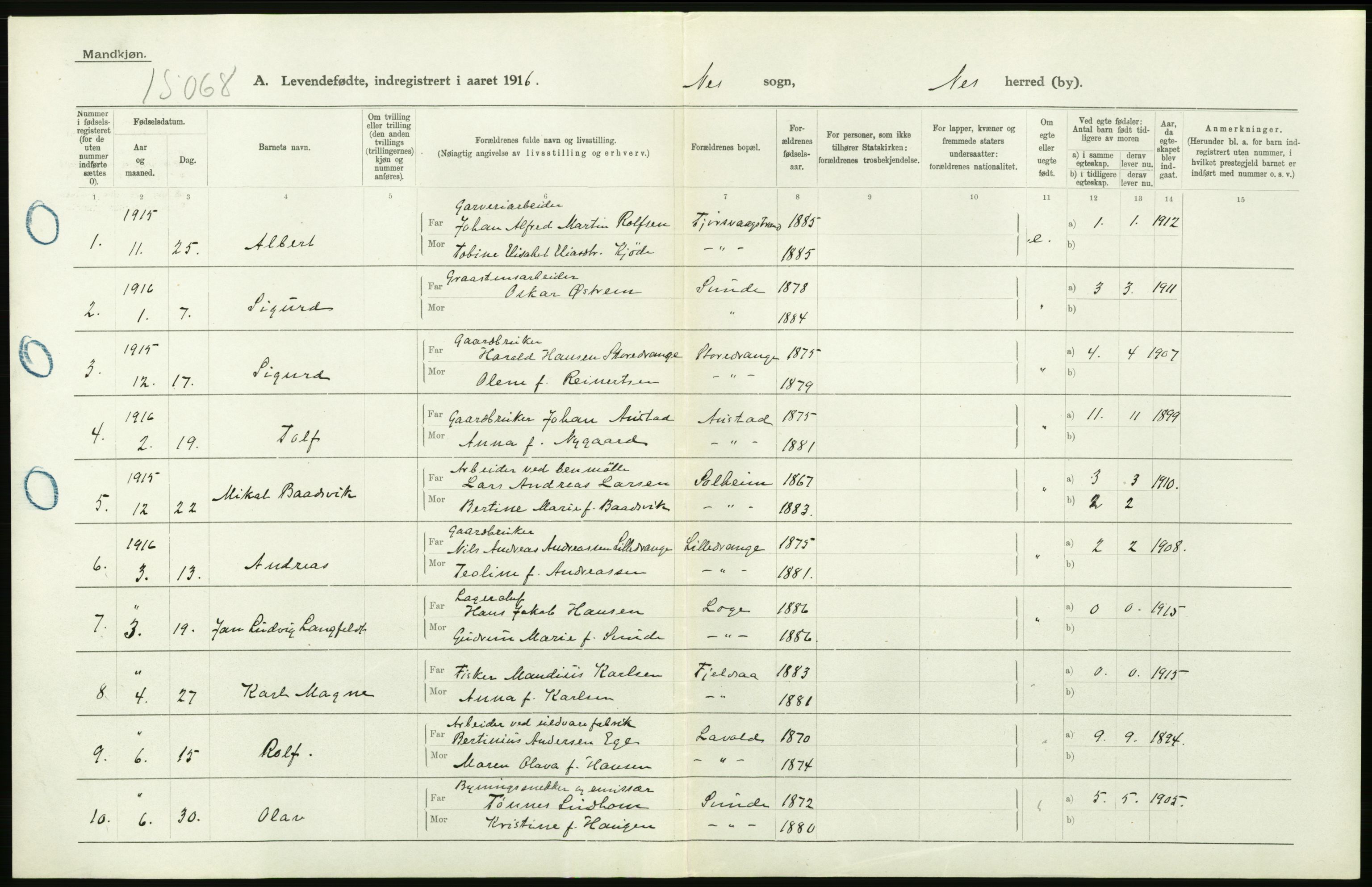 Statistisk sentralbyrå, Sosiodemografiske emner, Befolkning, AV/RA-S-2228/D/Df/Dfb/Dfbf/L0027: Lister og Mandals amt: Levendefødte menn og kvinner. Bygder og byer., 1916, p. 24