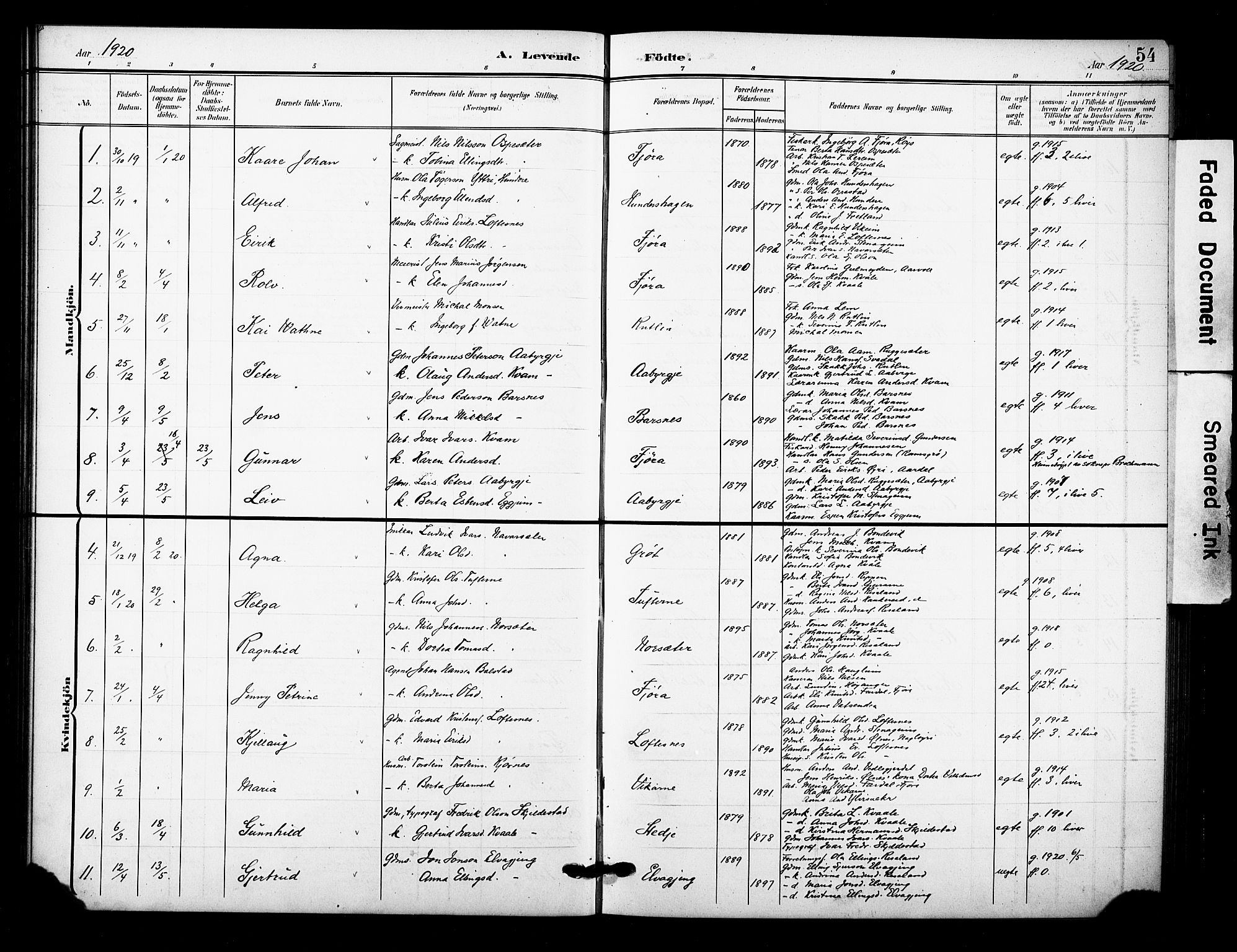 Sogndal sokneprestembete, AV/SAB-A-81301/H/Hab/Haba/L0002: Parish register (copy) no. A 2, 1908-1924, p. 54