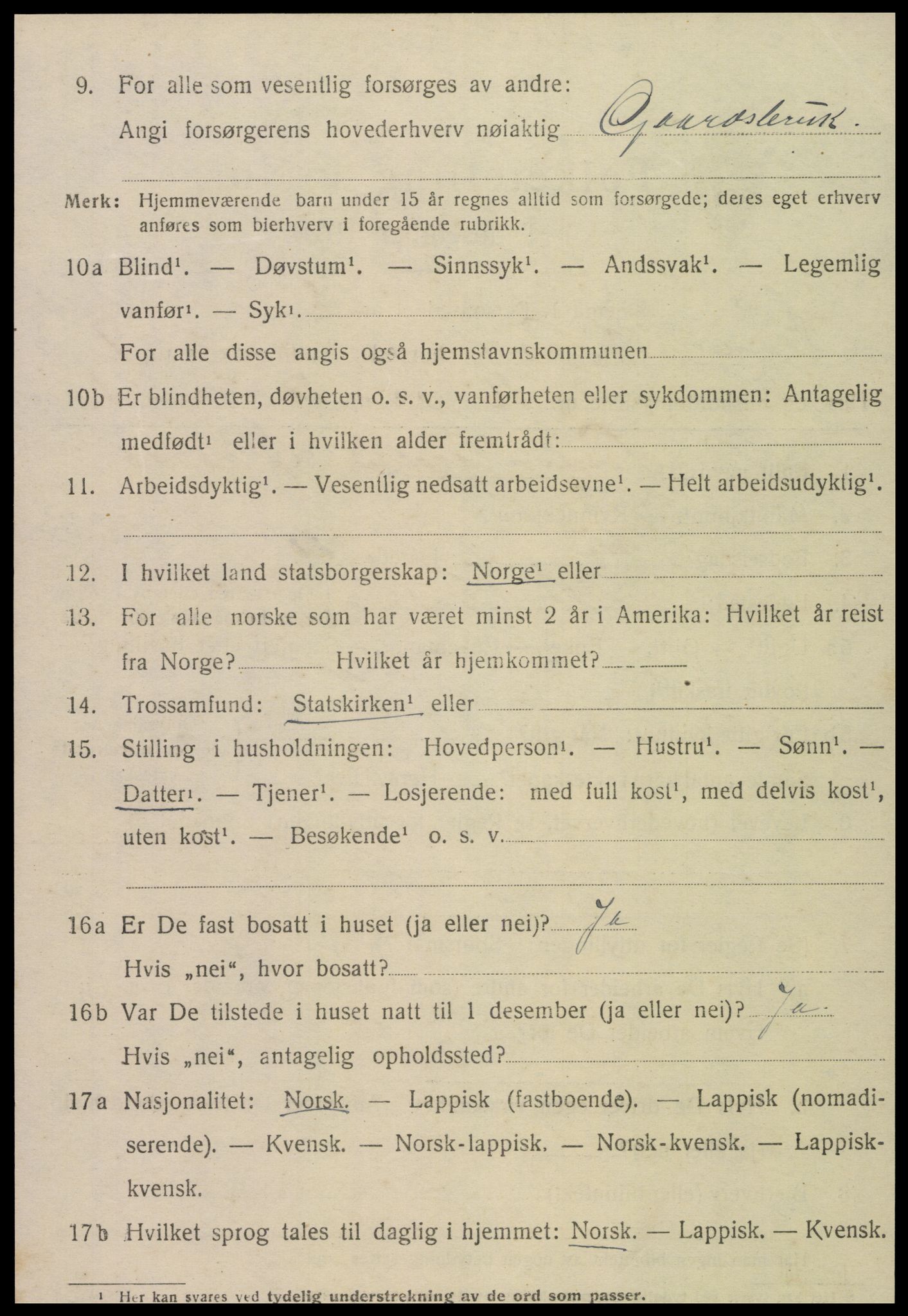SAT, 1920 census for Kvam, 1920, p. 2506