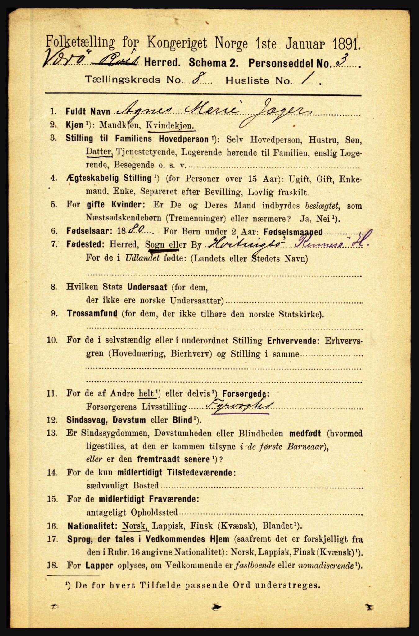 RA, 1891 census for 1857 Værøy, 1891, p. 1122