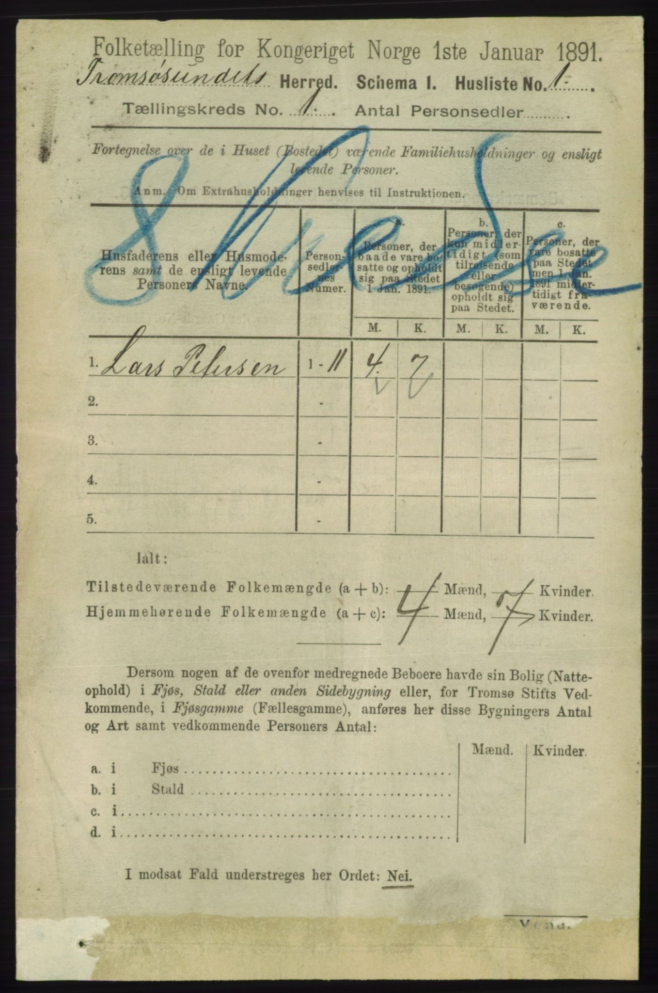 RA, 1891 census for 1934 Tromsøysund, 1891, p. 23