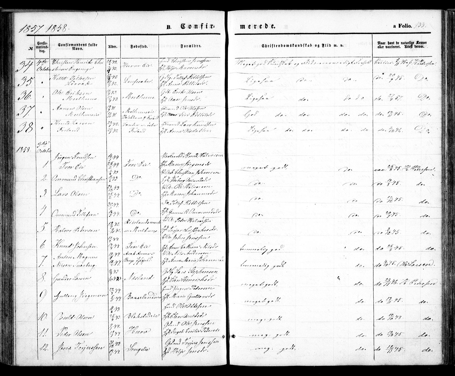 Froland sokneprestkontor, AV/SAK-1111-0013/F/Fa/L0002: Parish register (official) no. A 2, 1845-1863, p. 133