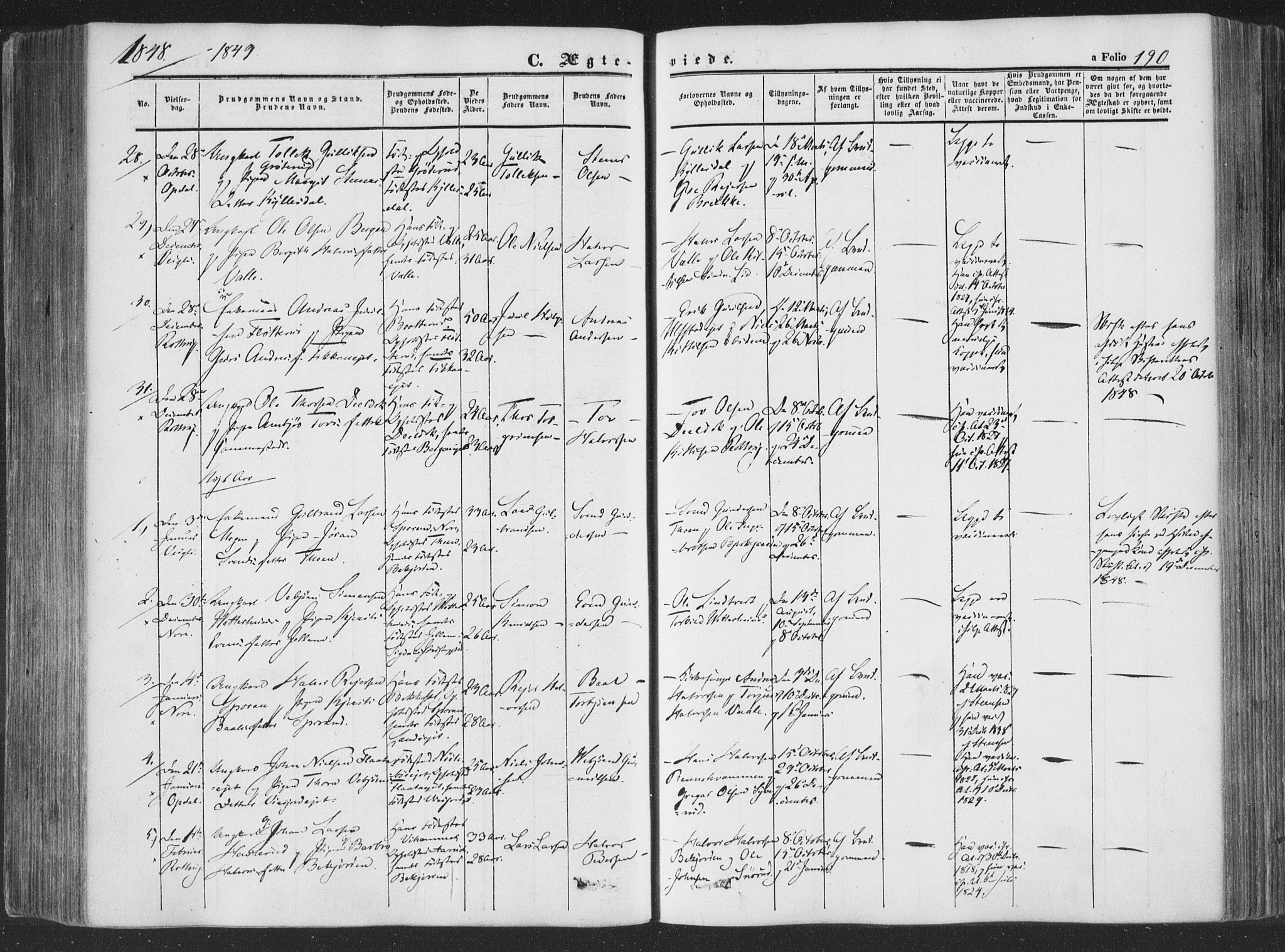 Rollag kirkebøker, AV/SAKO-A-240/F/Fa/L0008: Parish register (official) no. I 8, 1847-1860, p. 190