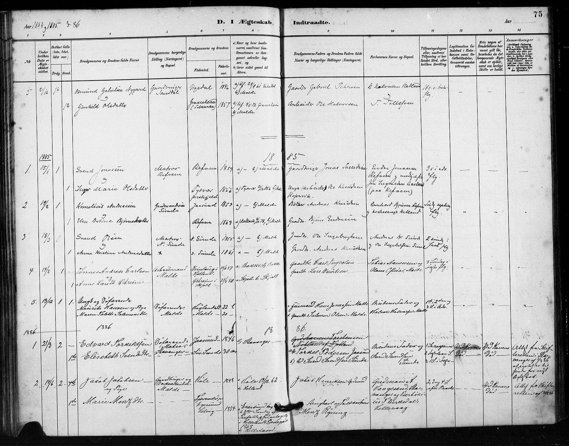 Håland sokneprestkontor, SAST/A-101802/001/30BA/L0011: Parish register (official) no. A 10, 1883-1900, p. 75