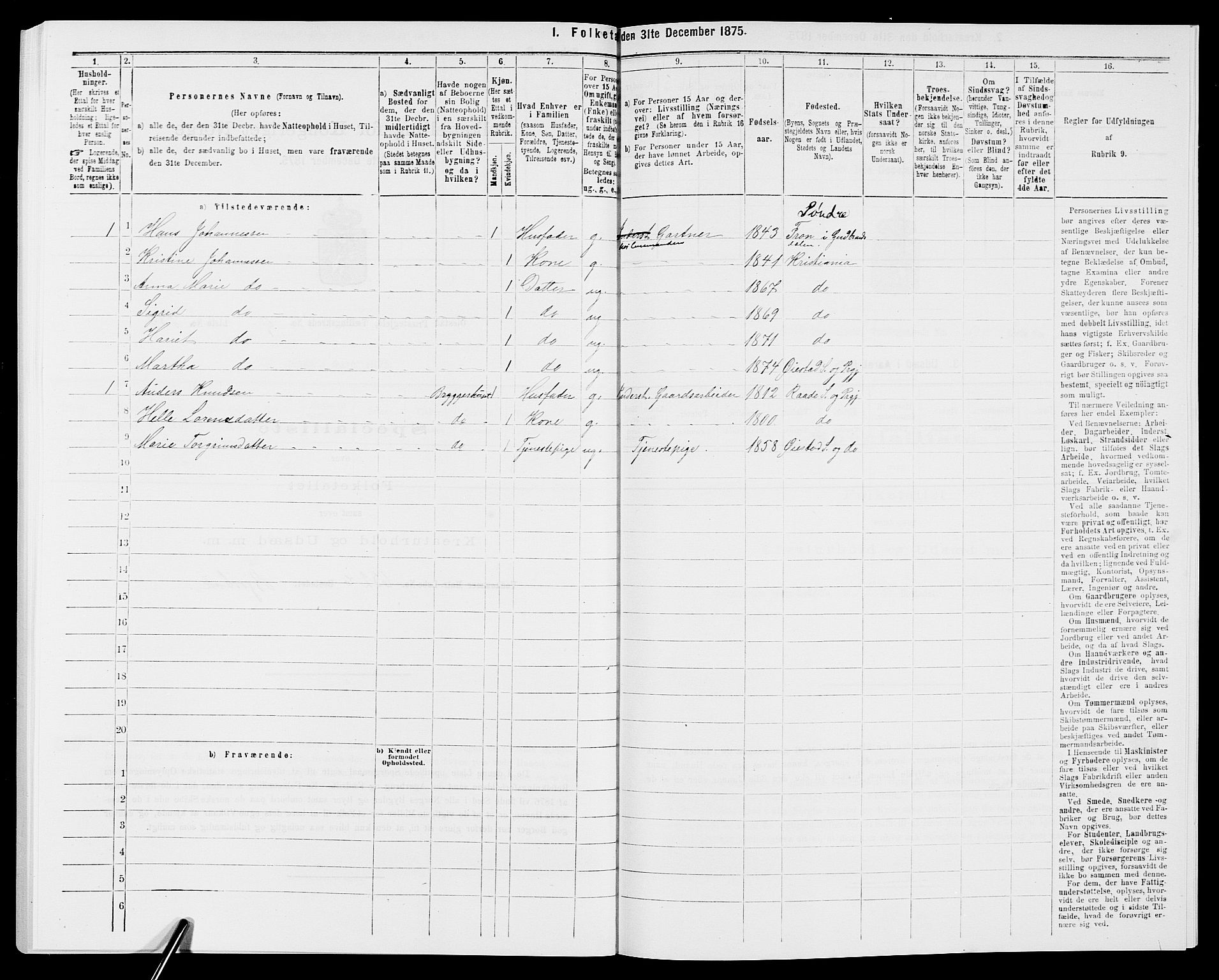 SAK, 1875 census for 0920P Øyestad, 1875, p. 1547