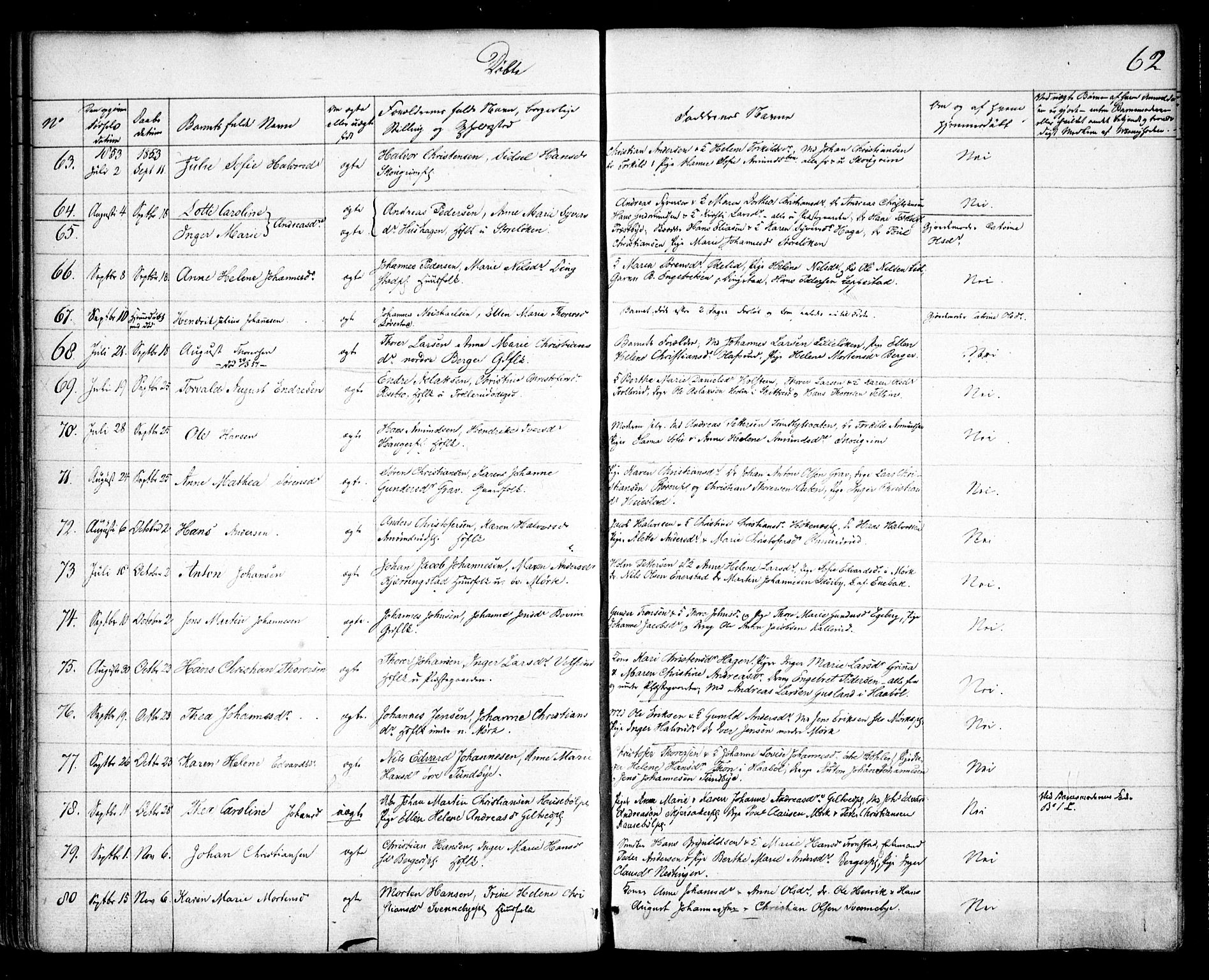 Spydeberg prestekontor Kirkebøker, SAO/A-10924/F/Fa/L0005: Parish register (official) no. I 5, 1842-1862, p. 62