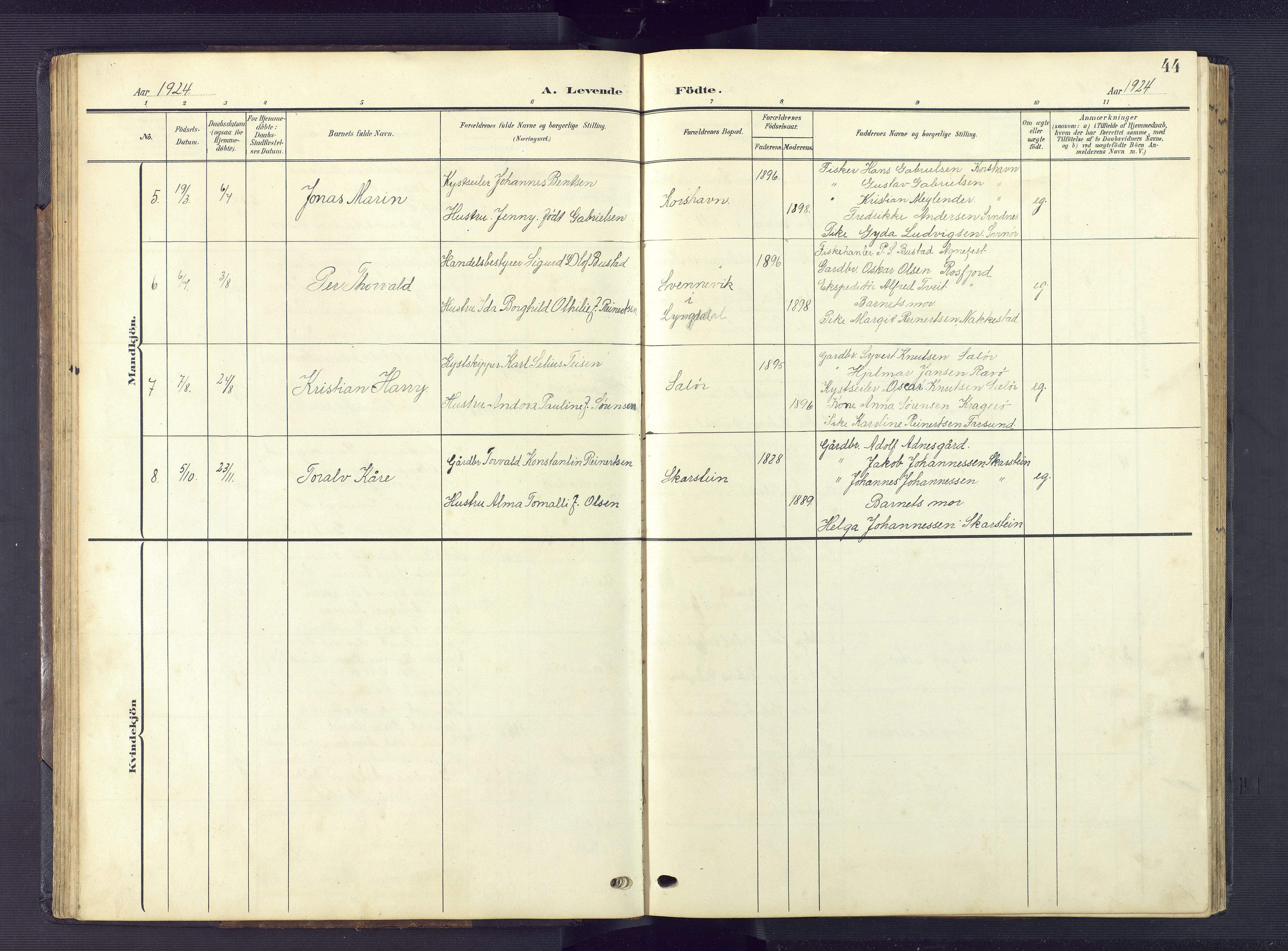 Lyngdal sokneprestkontor, AV/SAK-1111-0029/F/Fb/Fba/L0004: Parish register (copy) no. B 4, 1904-1950, p. 44