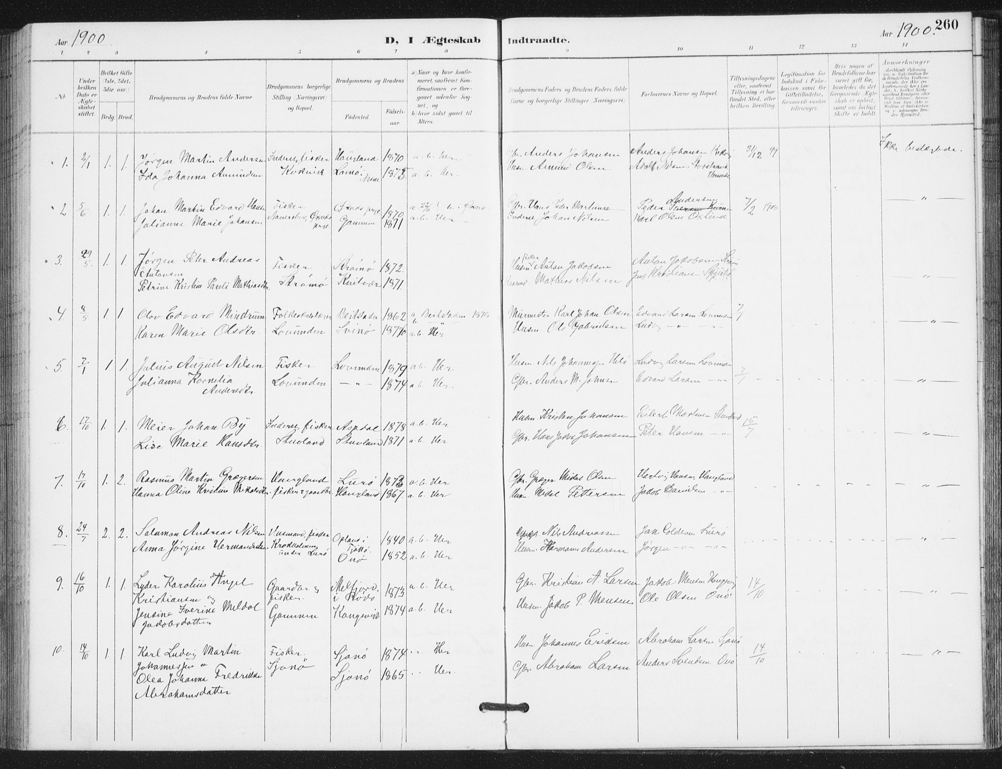 Ministerialprotokoller, klokkerbøker og fødselsregistre - Nordland, SAT/A-1459/839/L0573: Parish register (copy) no. 839C03, 1892-1917, p. 260