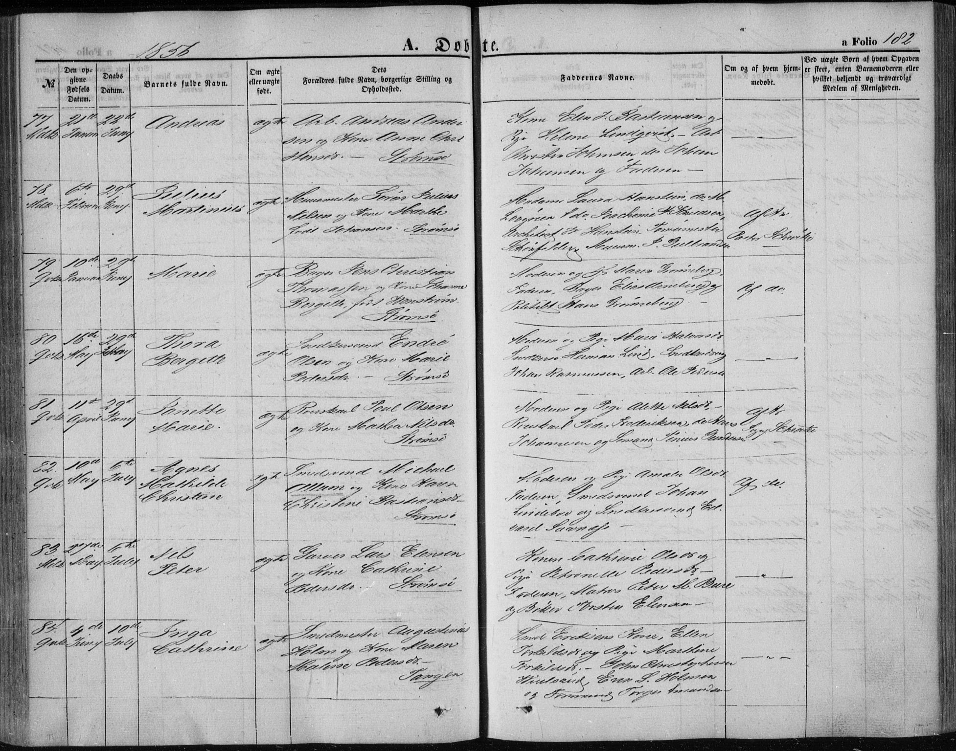 Strømsø kirkebøker, SAKO/A-246/F/Fa/L0014: Parish register (official) no. I 14, 1848-1858, p. 182