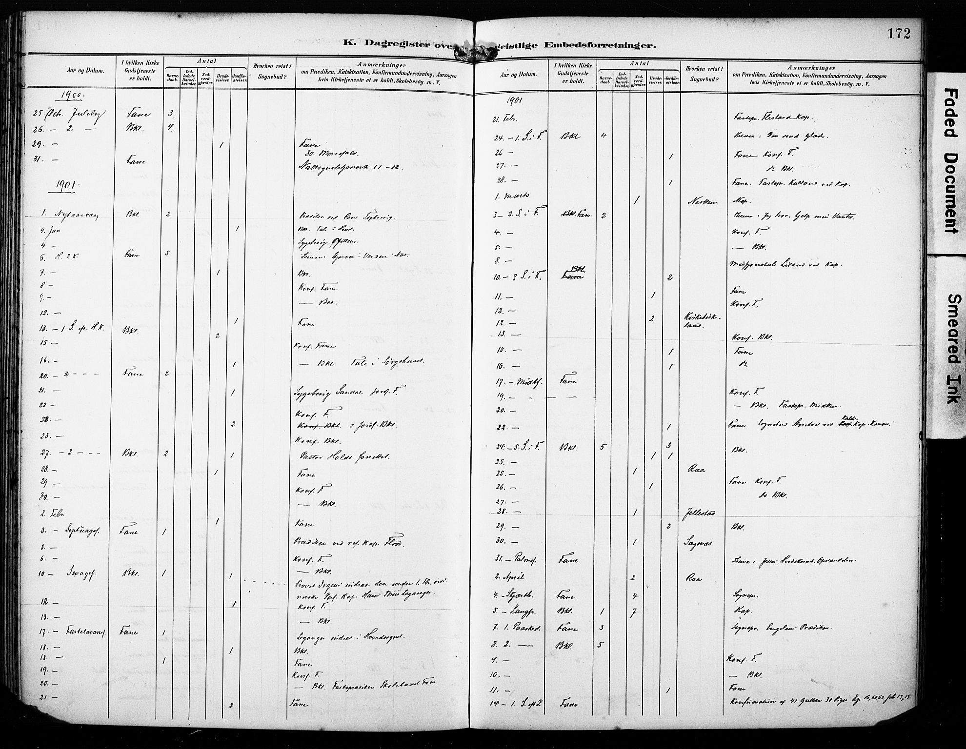 Fana Sokneprestembete, SAB/A-75101/H/Haa/Haab/L0003: Parish register (official) no. B 3, 1898-1907, p. 172