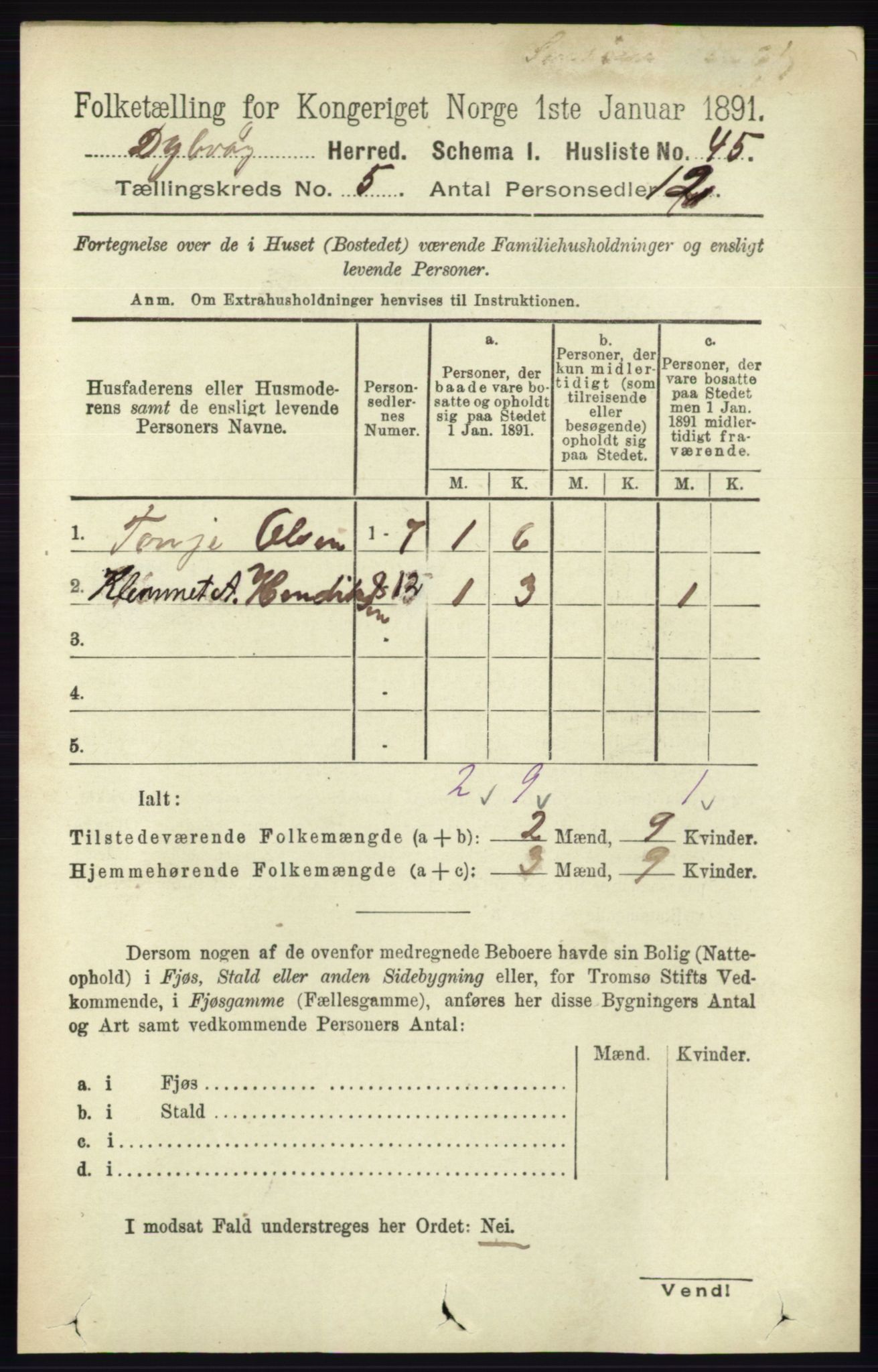 RA, 1891 census for 0915 Dypvåg, 1891, p. 1359