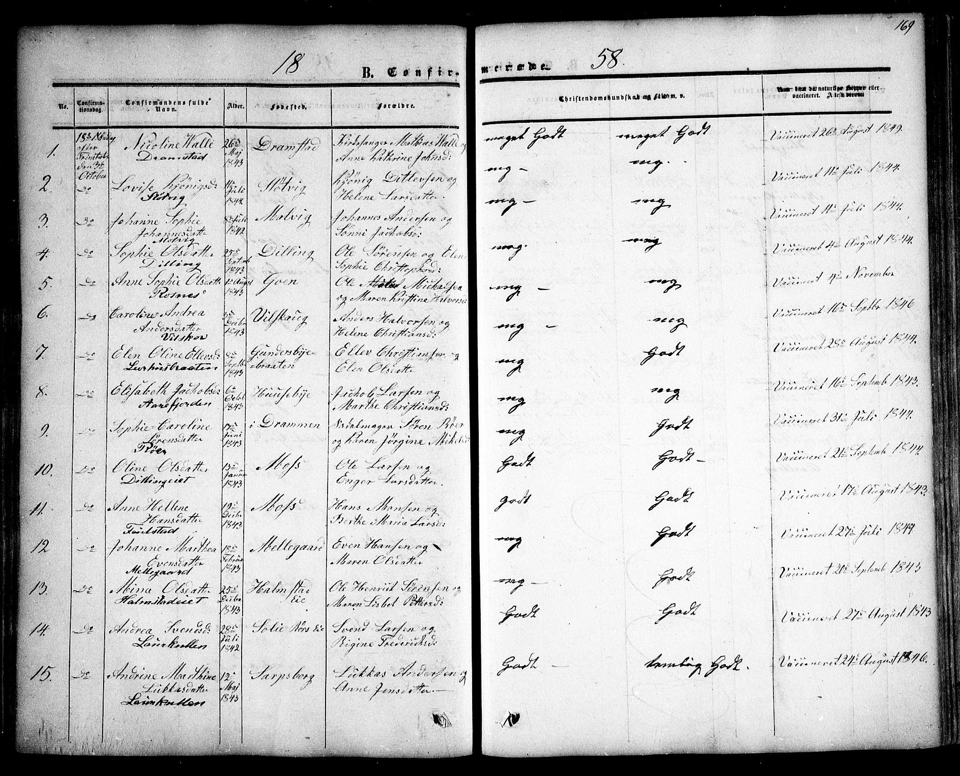 Rygge prestekontor Kirkebøker, AV/SAO-A-10084b/F/Fa/L0005: Parish register (official) no. 5, 1852-1871, p. 169