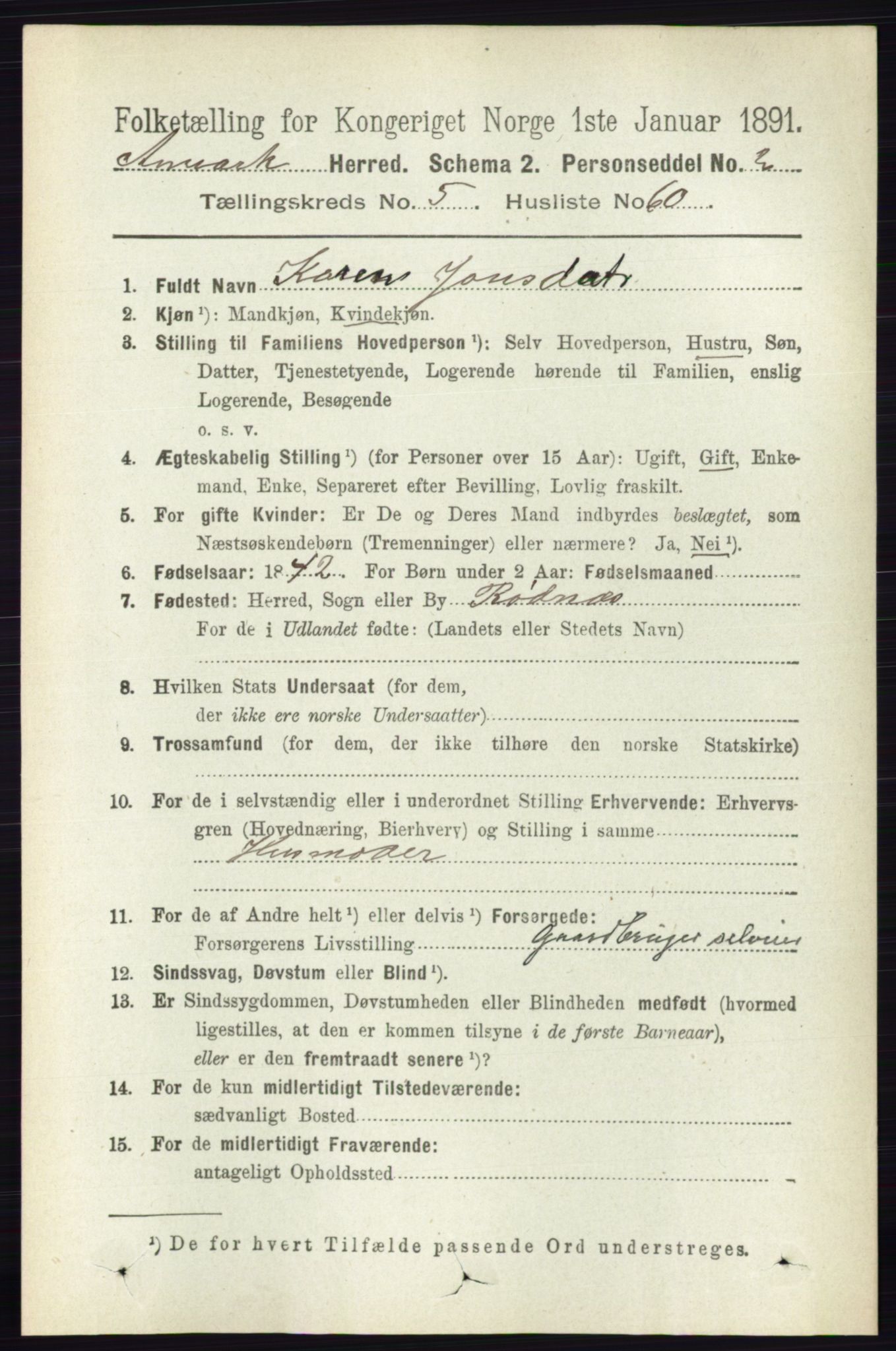 RA, 1891 census for 0118 Aremark, 1891, p. 2806