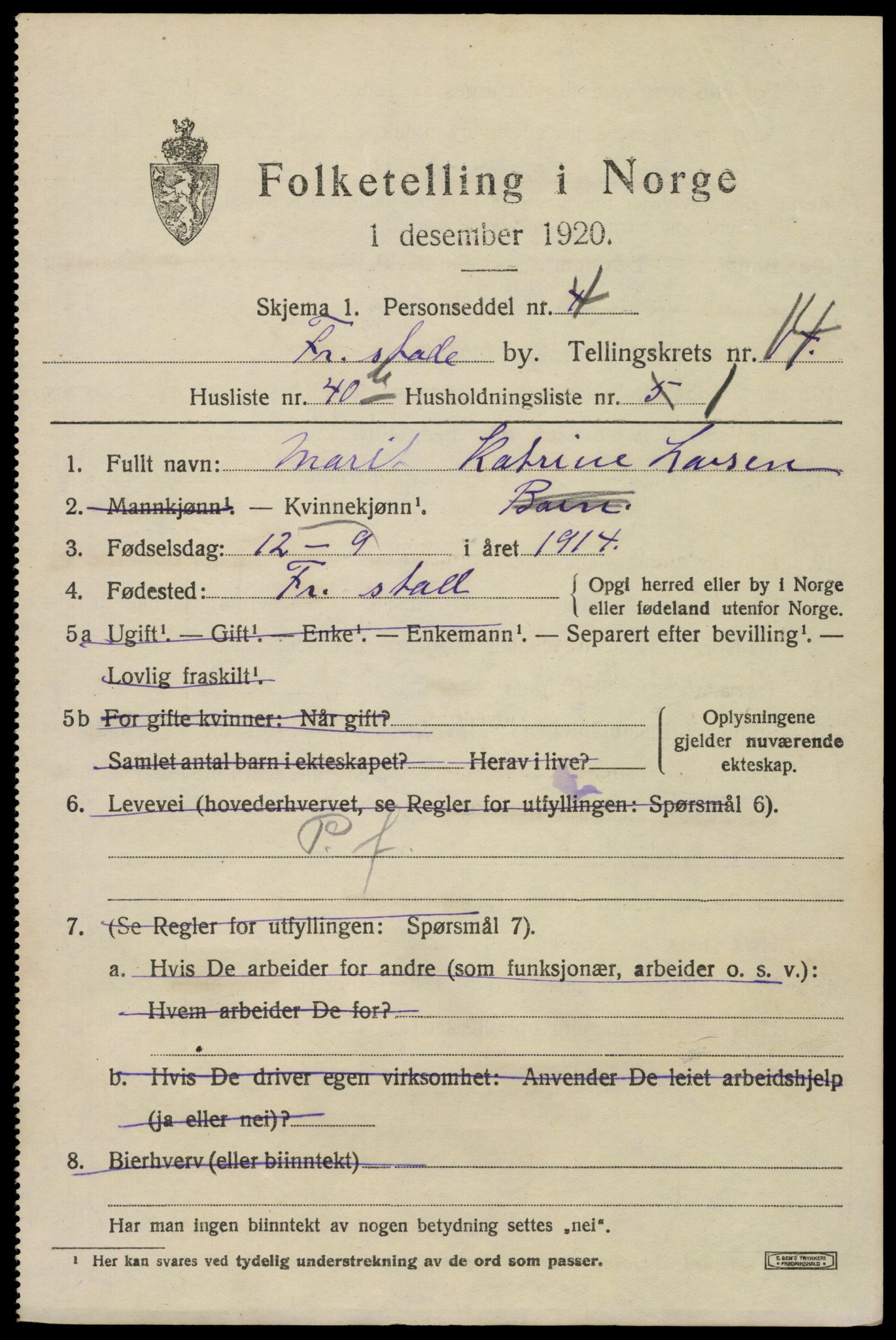 SAO, 1920 census for Fredrikstad, 1920, p. 34035