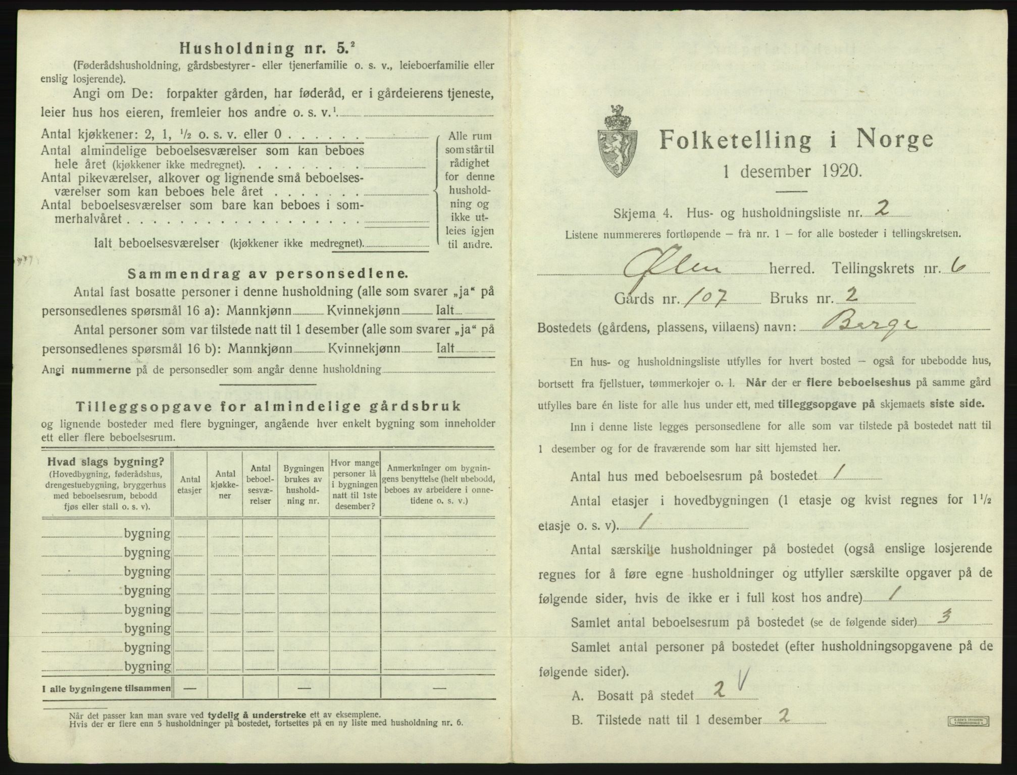 SAB, 1920 census for Ølen, 1920, p. 450