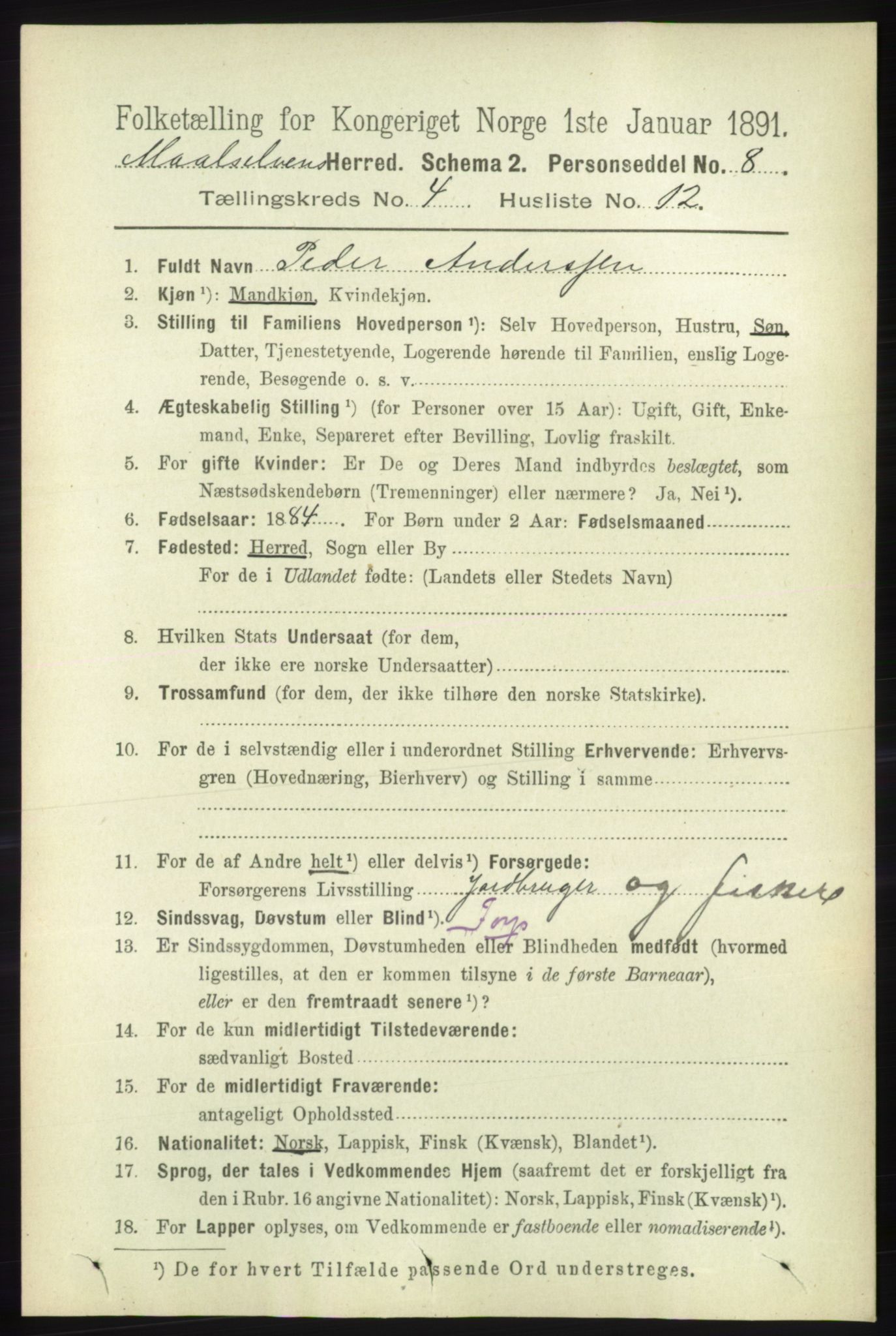RA, 1891 census for 1924 Målselv, 1891, p. 1161