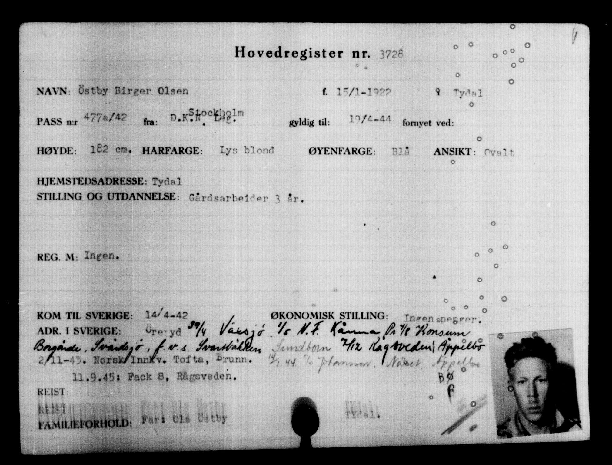Utenriksstasjonene, Legasjonen i Stockholm, Flyktningkontoret, AV/RA-S-6753/V/Va/L0004: Kjesäterkartoteket, flyktninger med registreringsnr. 3496-6610, 1940-1945, p. 269