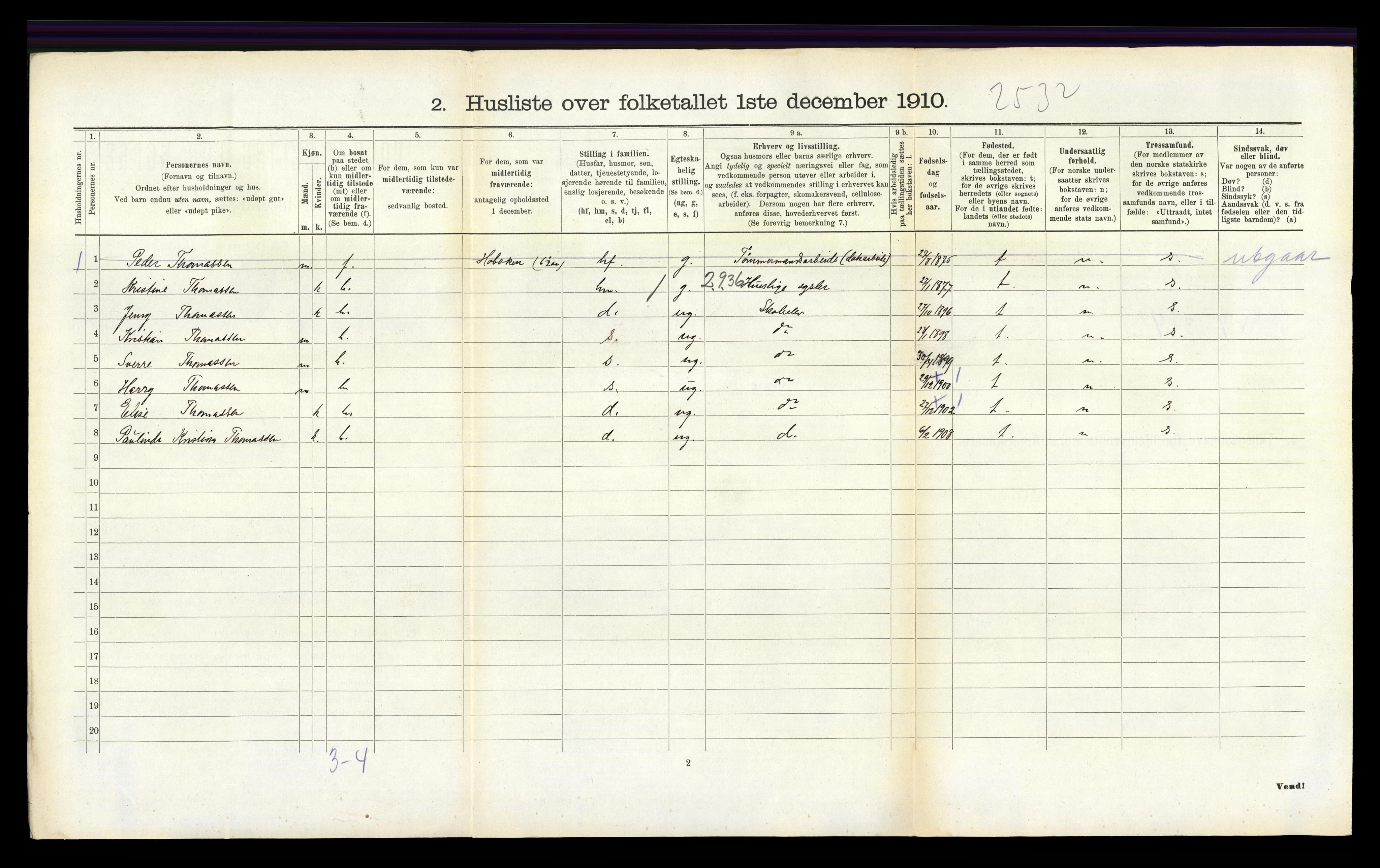 RA, 1910 census for Fjære, 1910, p. 258