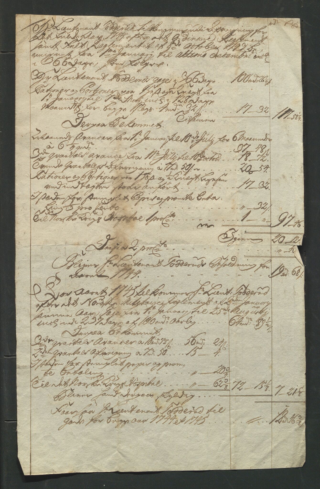 Åker i Vang, Hedmark, og familien Todderud, AV/SAH-ARK-010/J/Je/L0001: Regnskap, 1744-1835, p. 3