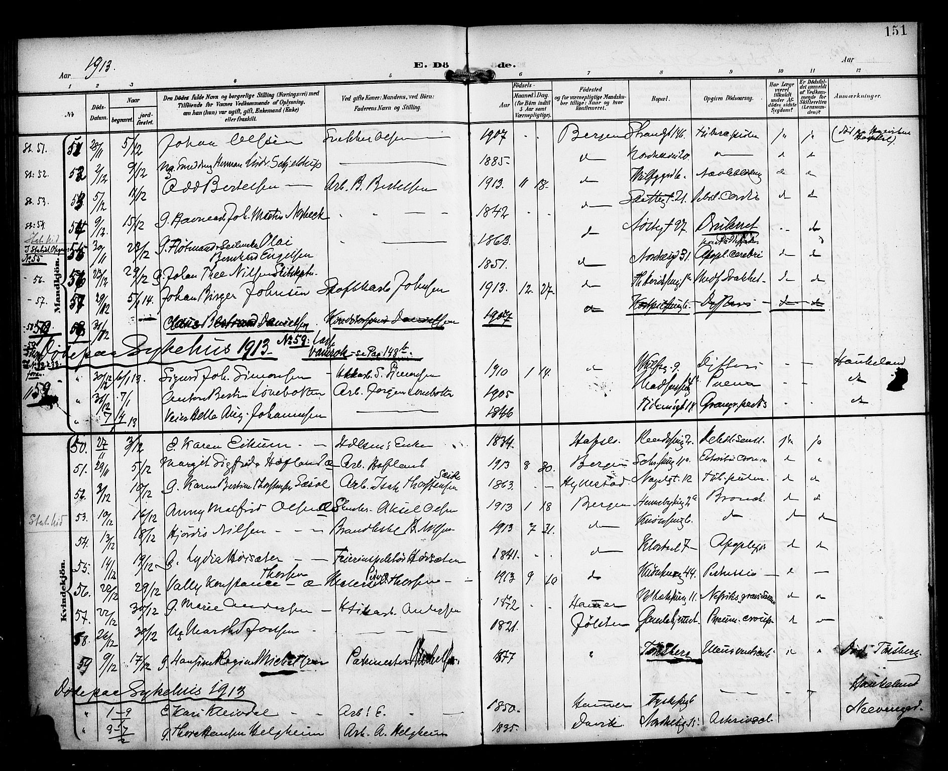 Nykirken Sokneprestembete, AV/SAB-A-77101/H/Haa/L0045: Parish register (official) no. E 5, 1899-1917, p. 151