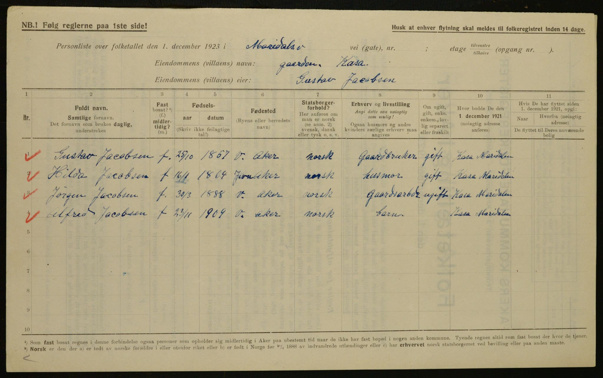 , Municipal Census 1923 for Aker, 1923, p. 15283