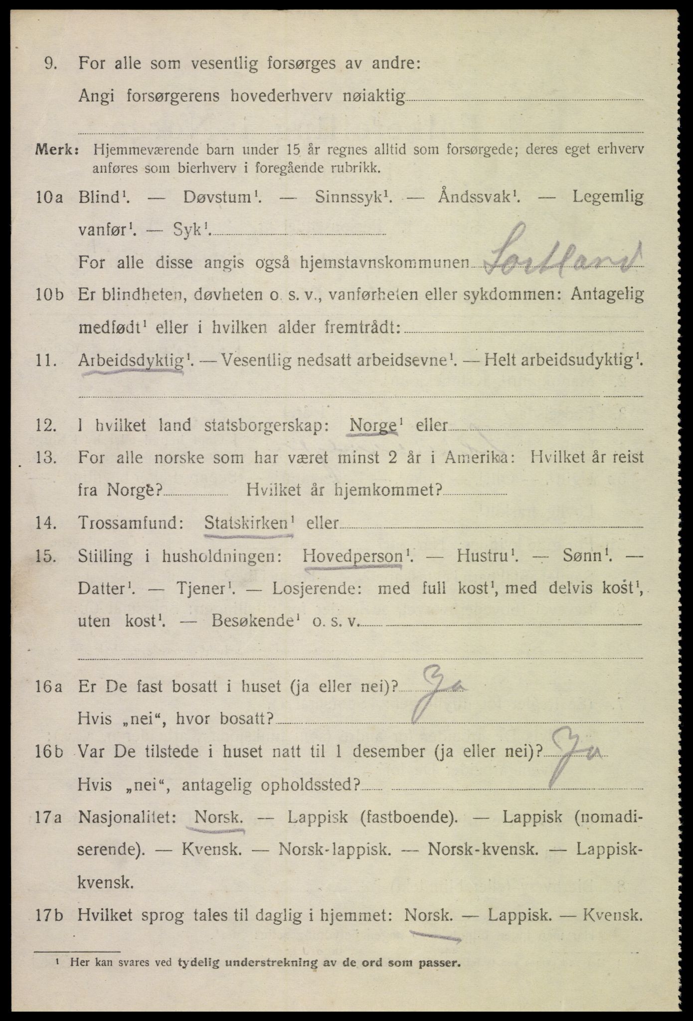 SAT, 1920 census for Sortland, 1920, p. 7617