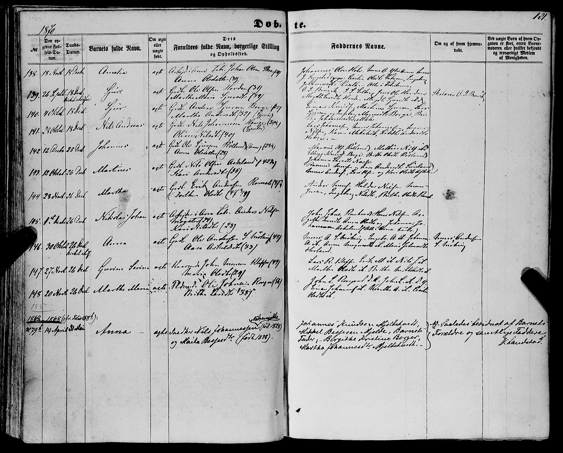 Haus sokneprestembete, AV/SAB-A-75601/H/Haa: Parish register (official) no. A 17, 1858-1870, p. 181