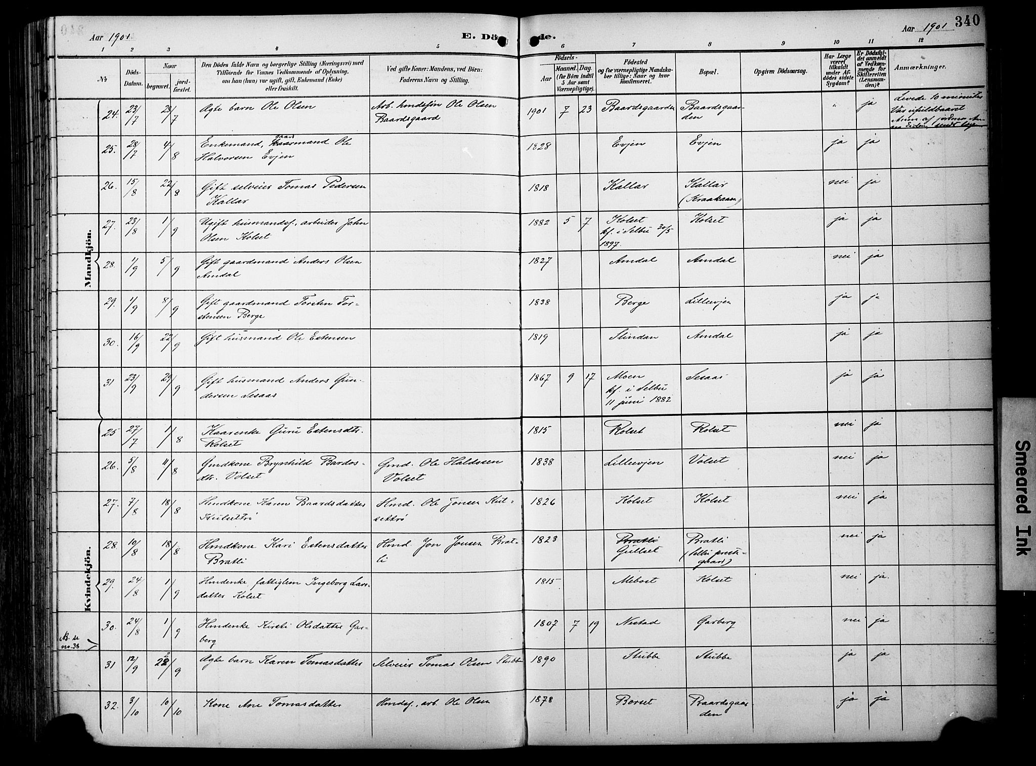 Ministerialprotokoller, klokkerbøker og fødselsregistre - Sør-Trøndelag, AV/SAT-A-1456/695/L1149: Parish register (official) no. 695A09, 1891-1902, p. 340