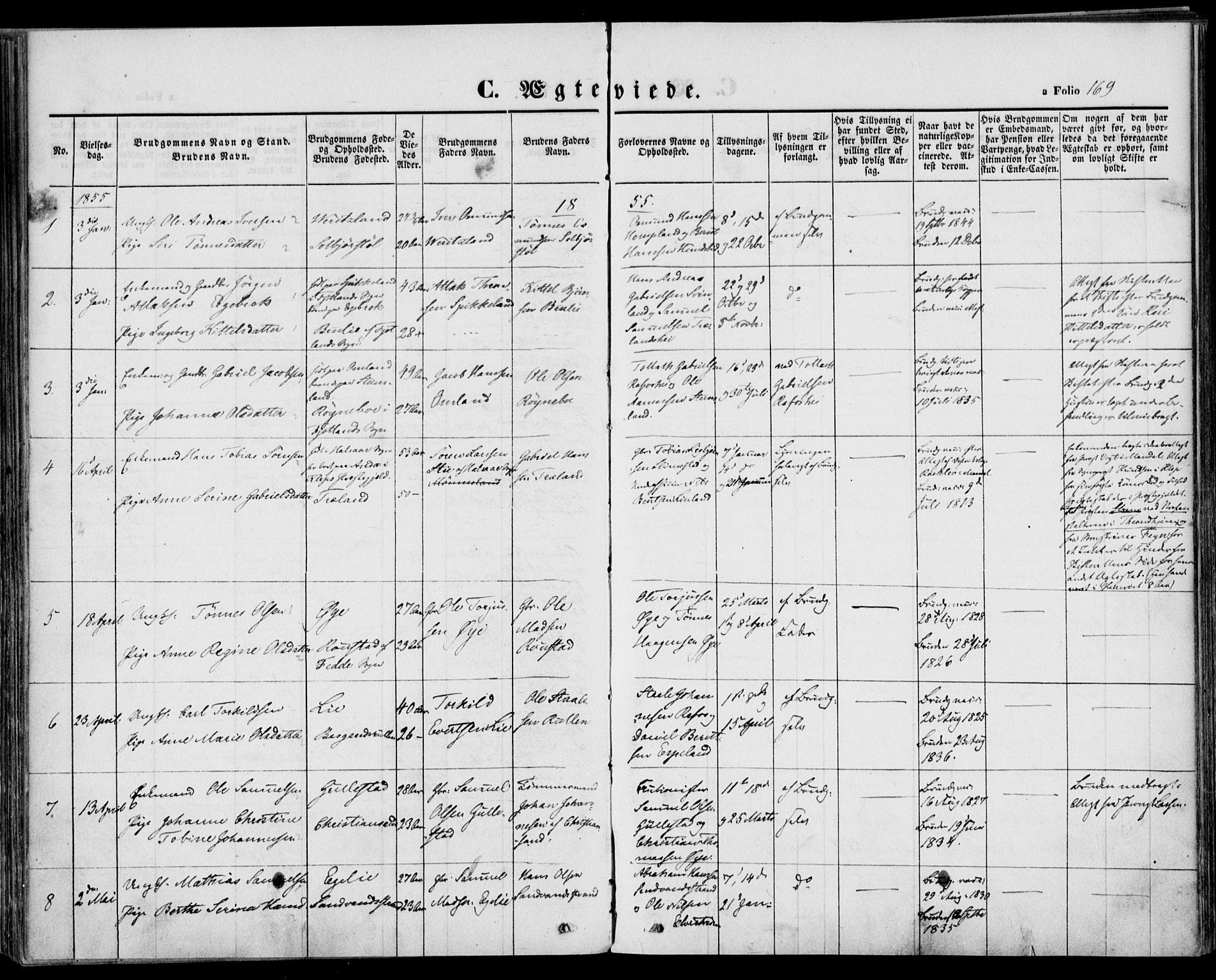 Kvinesdal sokneprestkontor, AV/SAK-1111-0026/F/Fa/Fab/L0005: Parish register (official) no. A 5, 1844-1857, p. 169