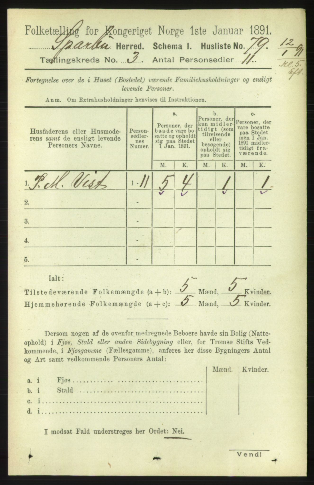 RA, 1891 census for 1731 Sparbu, 1891, p. 875