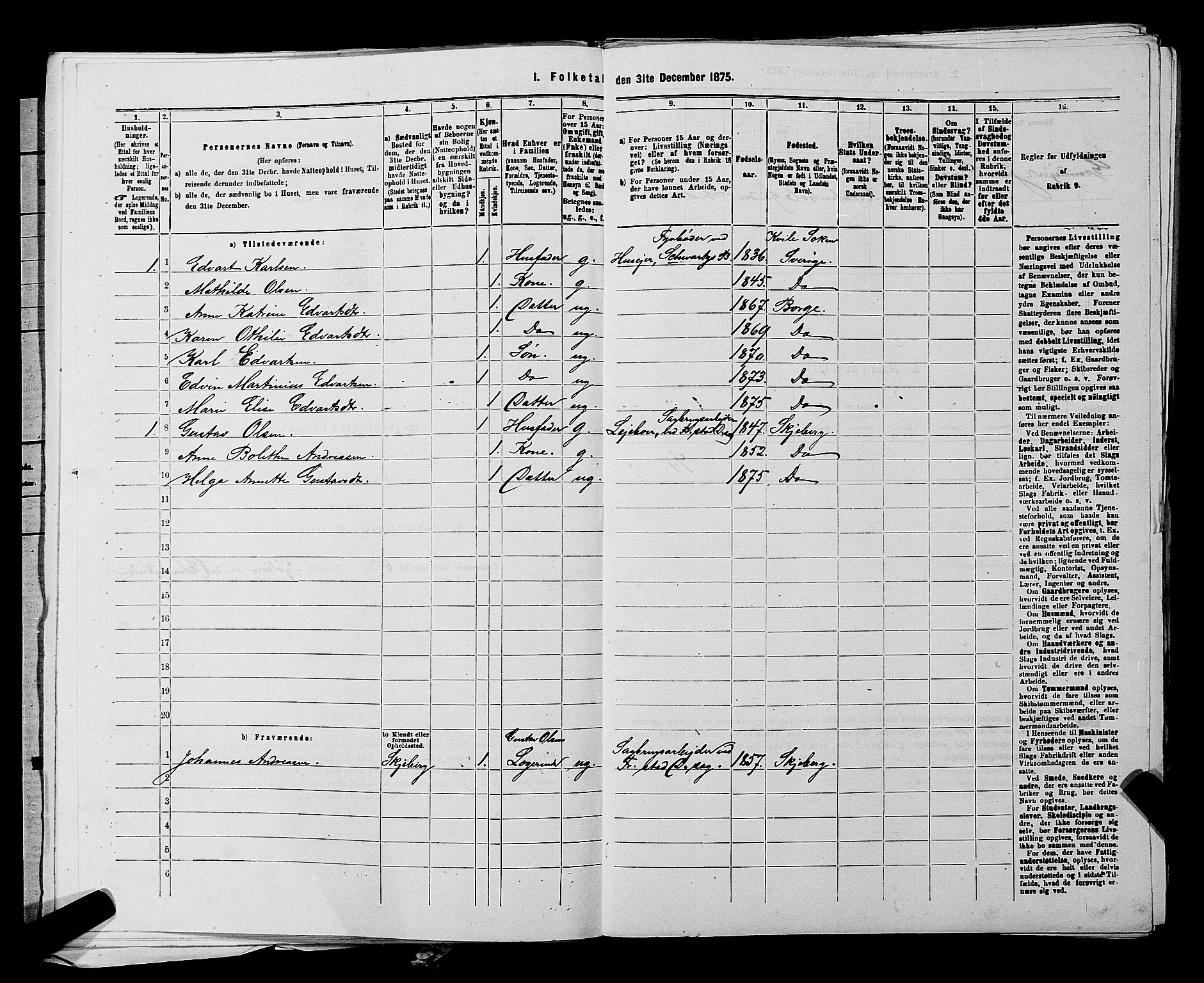 RA, 1875 census for 0113P Borge, 1875, p. 213
