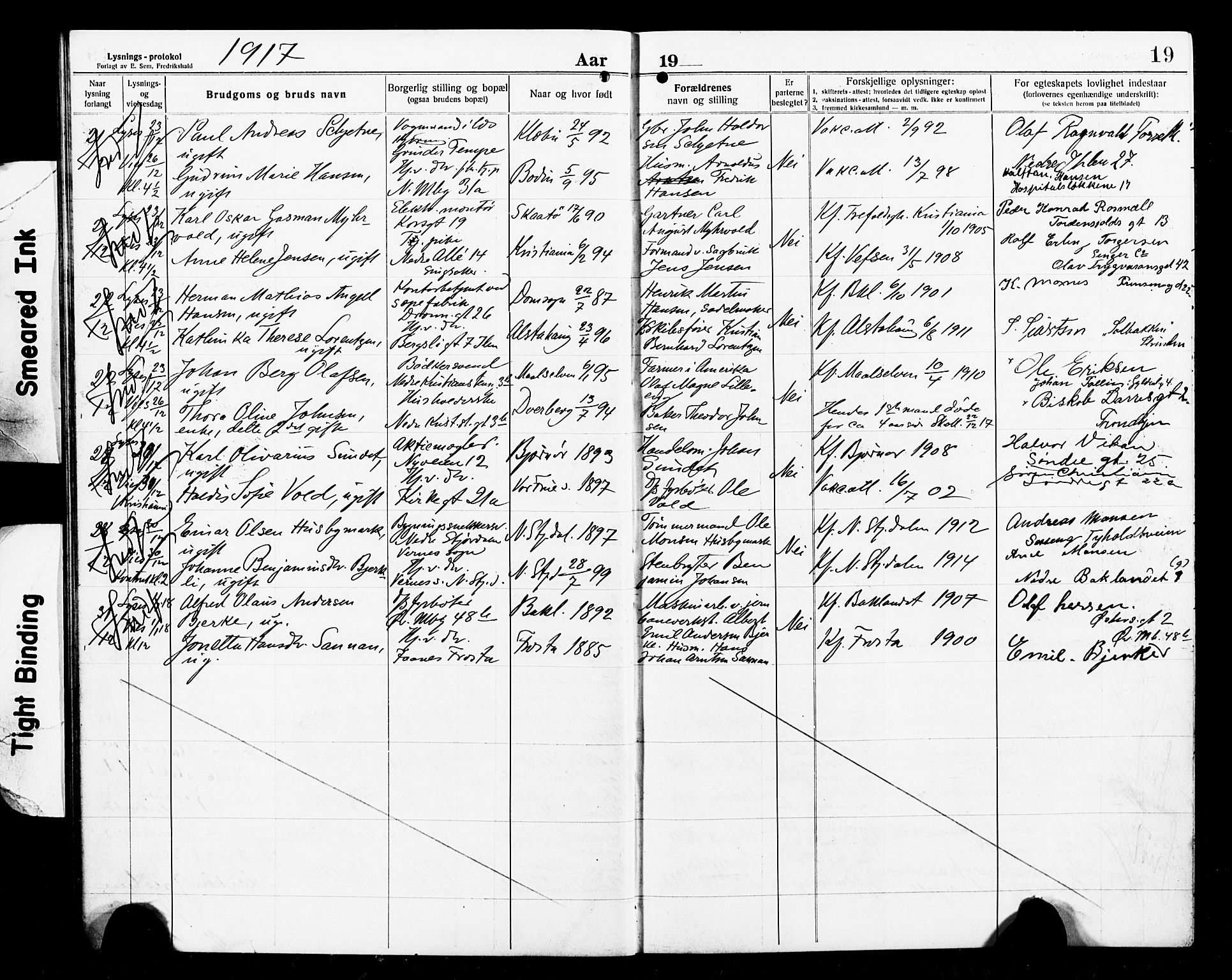 Ministerialprotokoller, klokkerbøker og fødselsregistre - Sør-Trøndelag, SAT/A-1456/604/L0195: Banns register no. 604A16, 1916-1921, p. 19