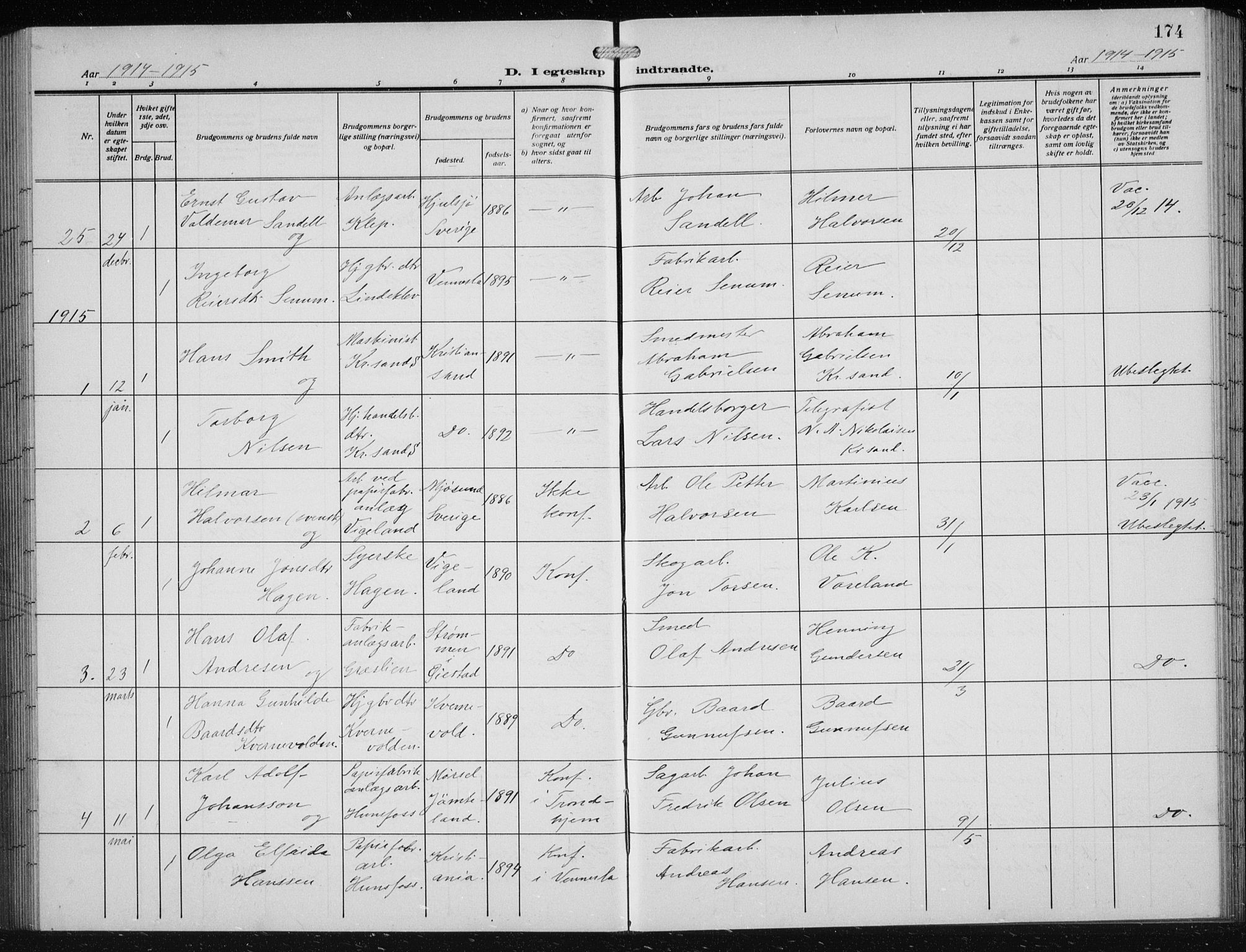 Vennesla sokneprestkontor, AV/SAK-1111-0045/Fb/Fbb/L0006: Parish register (copy) no. B 6, 1914-1921, p. 174