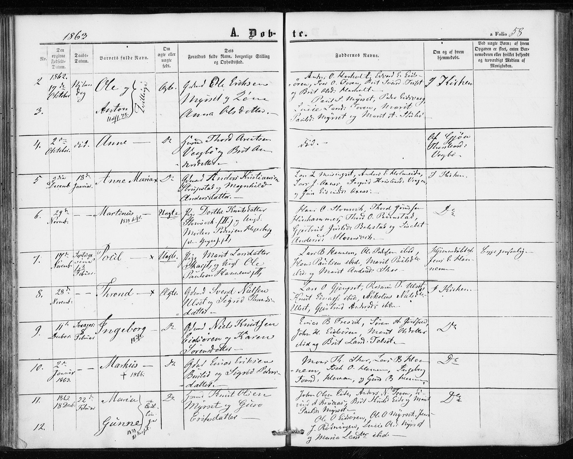 Ministerialprotokoller, klokkerbøker og fødselsregistre - Møre og Romsdal, AV/SAT-A-1454/586/L0985: Parish register (official) no. 586A11, 1857-1866, p. 58