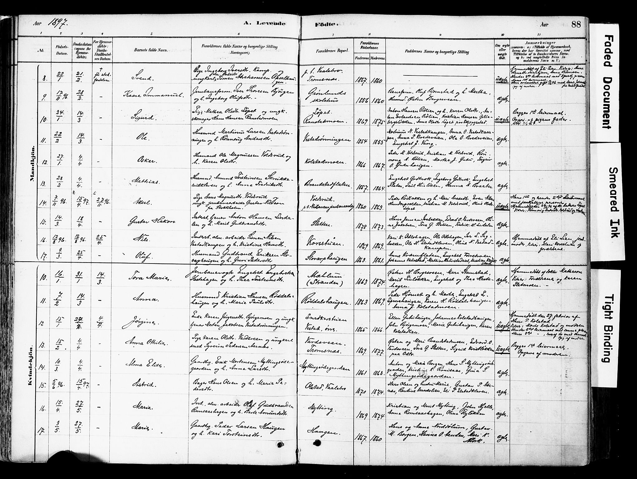 Ringebu prestekontor, AV/SAH-PREST-082/H/Ha/Haa/L0008: Parish register (official) no. 8, 1878-1898, p. 88