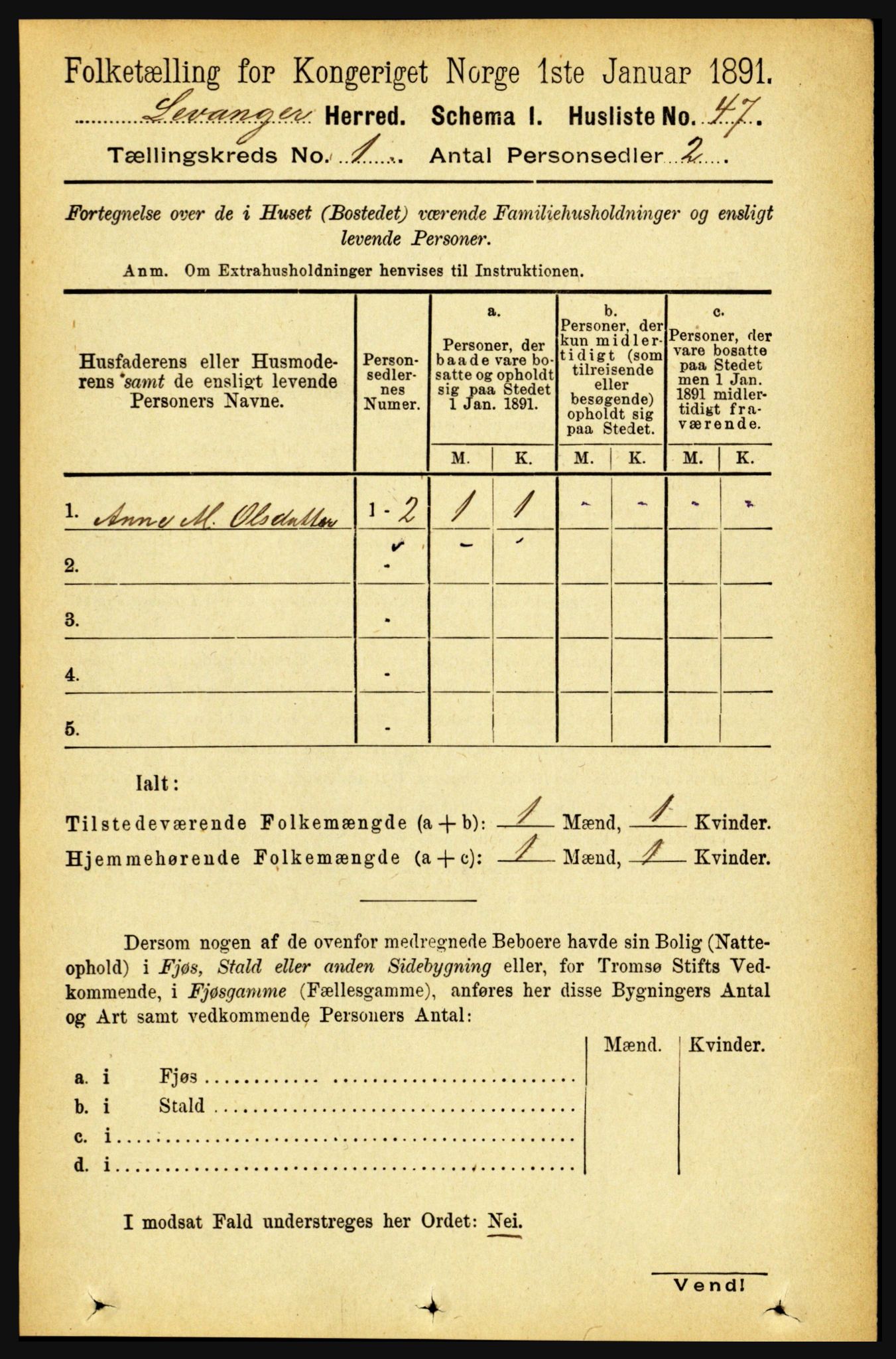 RA, 1891 census for 1720 Levanger, 1891, p. 68