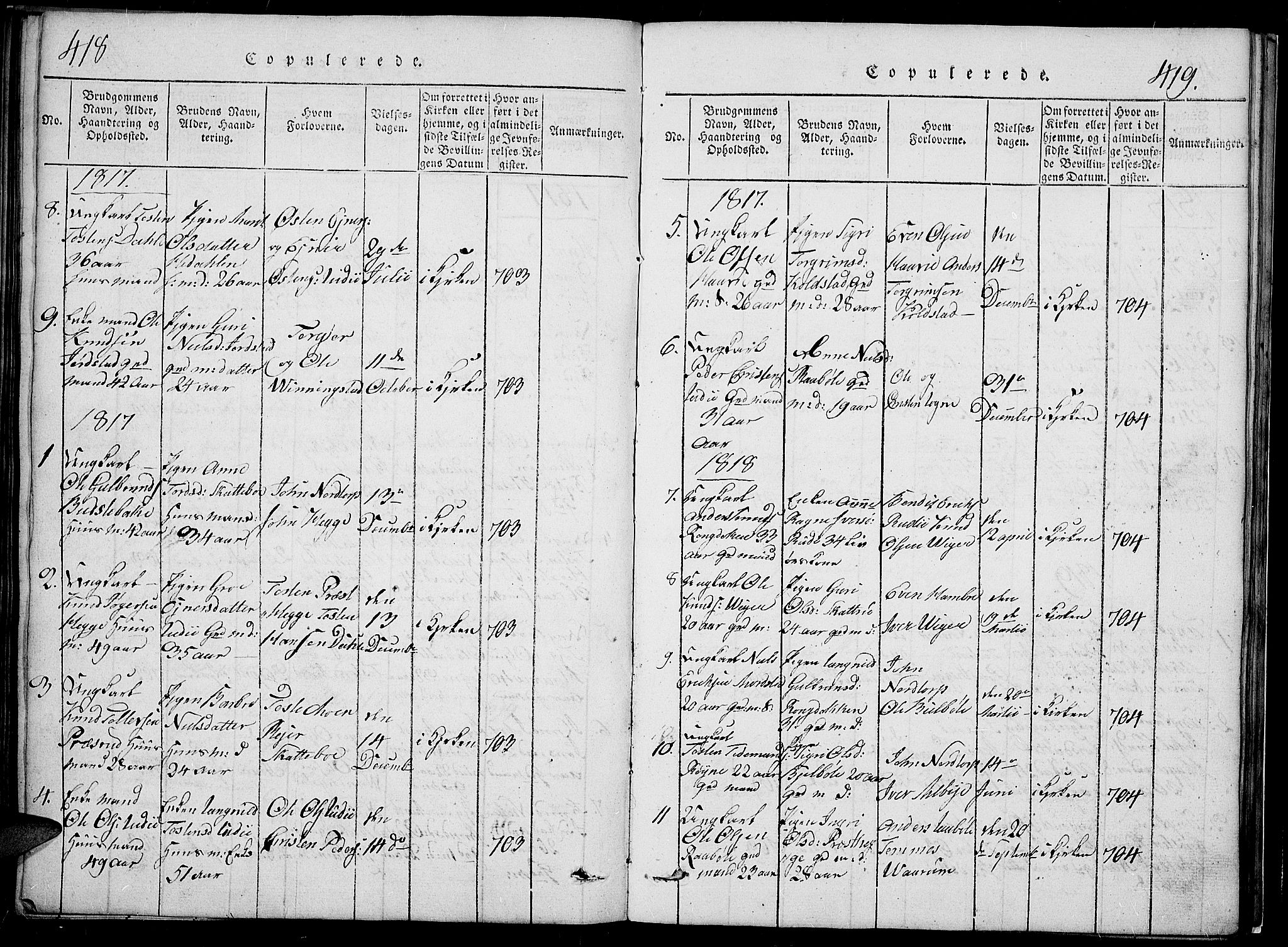 Slidre prestekontor, SAH/PREST-134/H/Ha/Hab/L0002: Parish register (copy) no. 2, 1814-1839, p. 418-419
