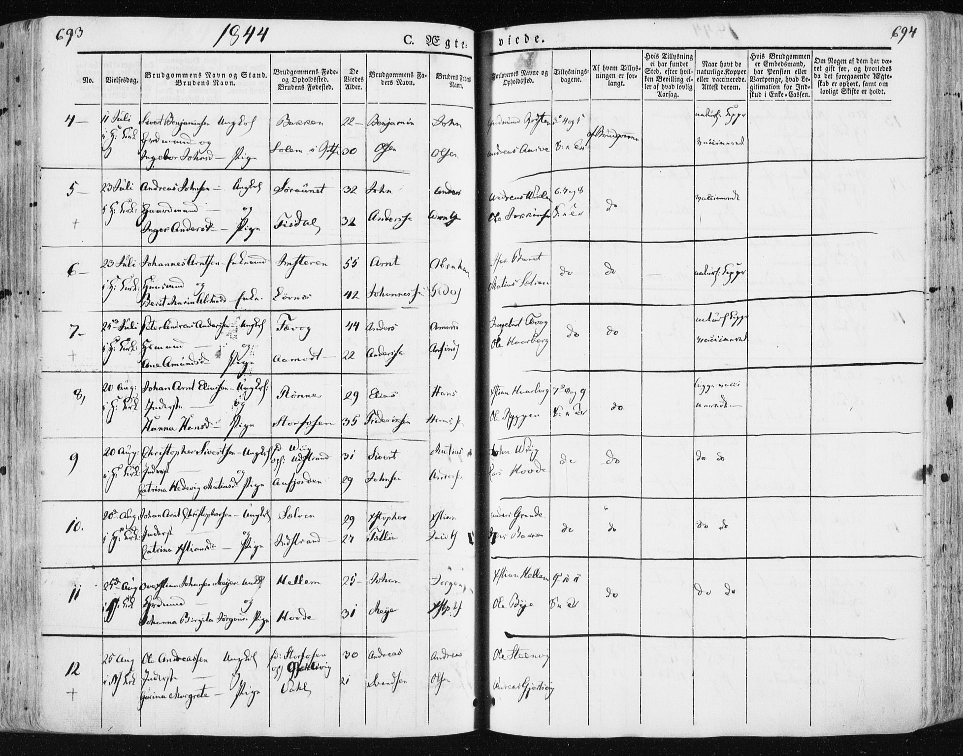 Ministerialprotokoller, klokkerbøker og fødselsregistre - Sør-Trøndelag, AV/SAT-A-1456/659/L0736: Parish register (official) no. 659A06, 1842-1856, p. 693-694