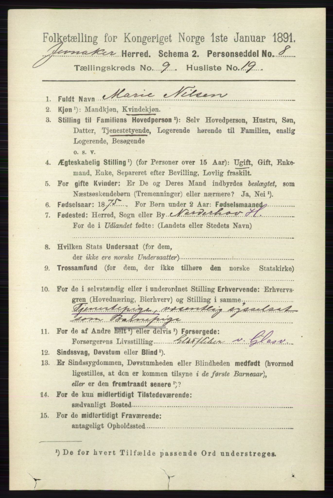 RA, 1891 census for 0532 Jevnaker, 1891, p. 5354