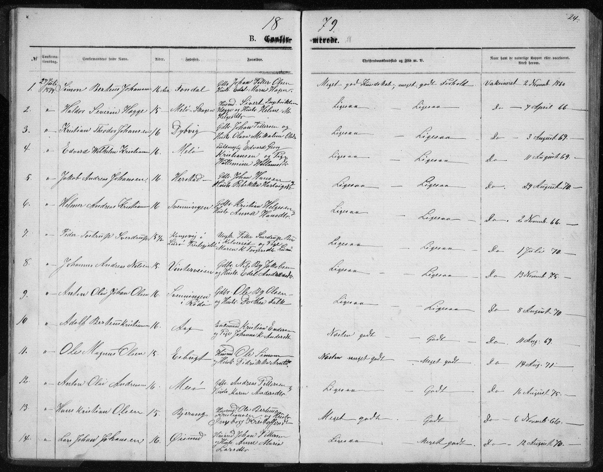 Ministerialprotokoller, klokkerbøker og fødselsregistre - Nordland, AV/SAT-A-1459/843/L0635: Parish register (copy) no. 843C04, 1872-1887, p. 24