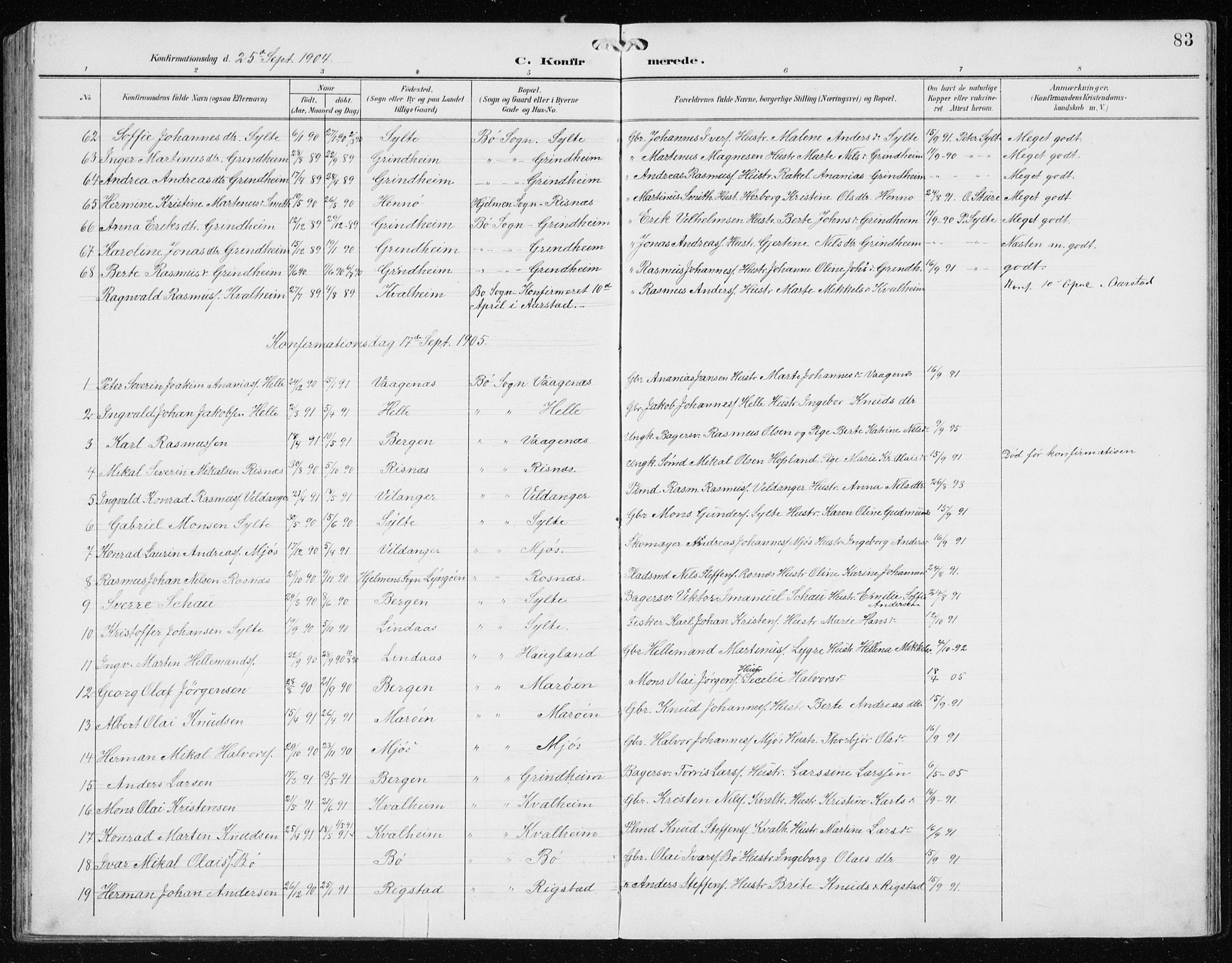 Manger sokneprestembete, AV/SAB-A-76801/H/Hab: Parish register (copy) no. B 3, 1891-1907, p. 83