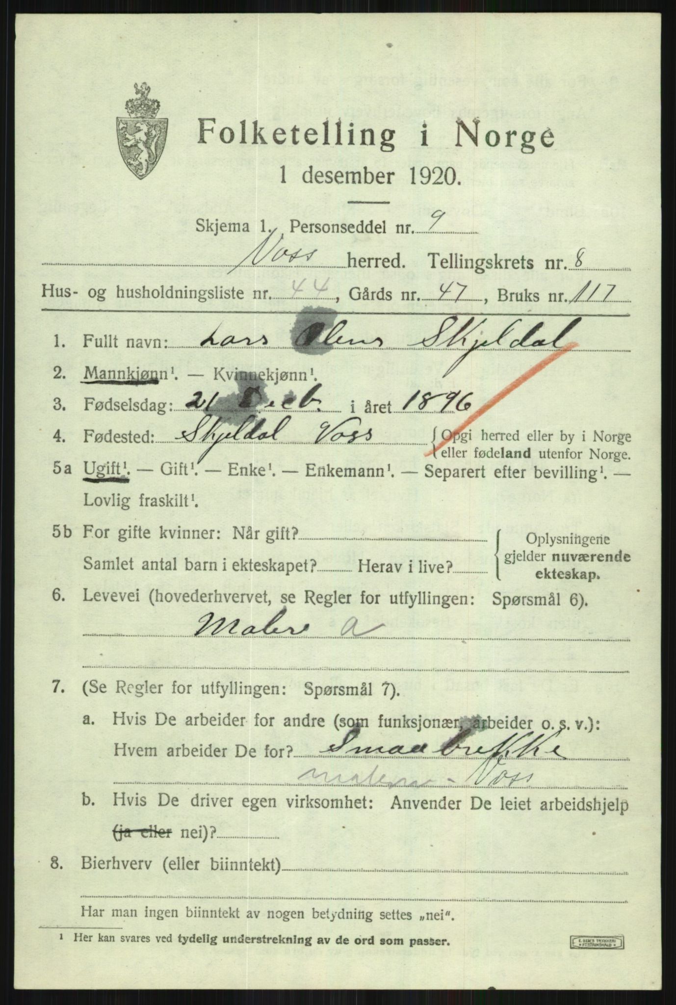 SAB, 1920 census for Voss, 1920, p. 8379