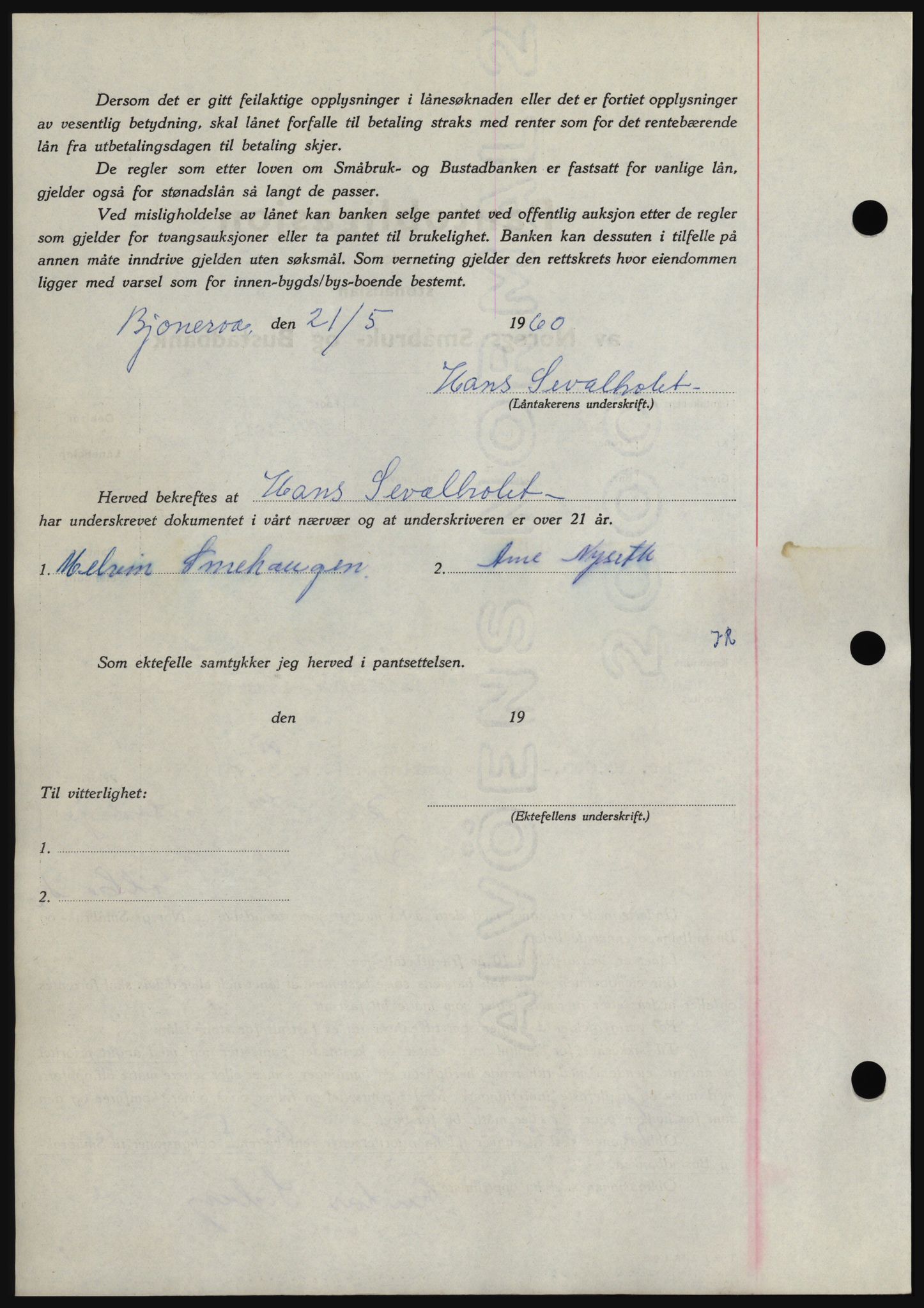 Hadeland og Land tingrett, SAH/TING-010/H/Hb/Hbc/L0043: Mortgage book no. B43, 1960-1960, Diary no: : 2290/1960