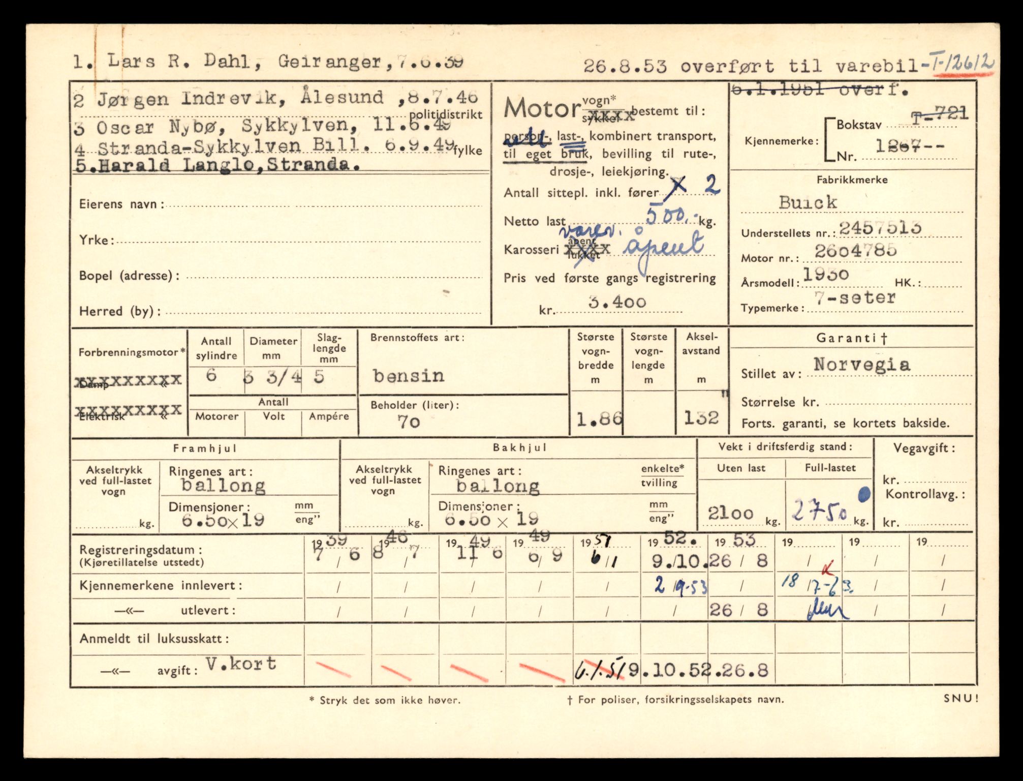 Møre og Romsdal vegkontor - Ålesund trafikkstasjon, AV/SAT-A-4099/F/Fe/L0034: Registreringskort for kjøretøy T 12500 - T 12652, 1927-1998, p. 2165