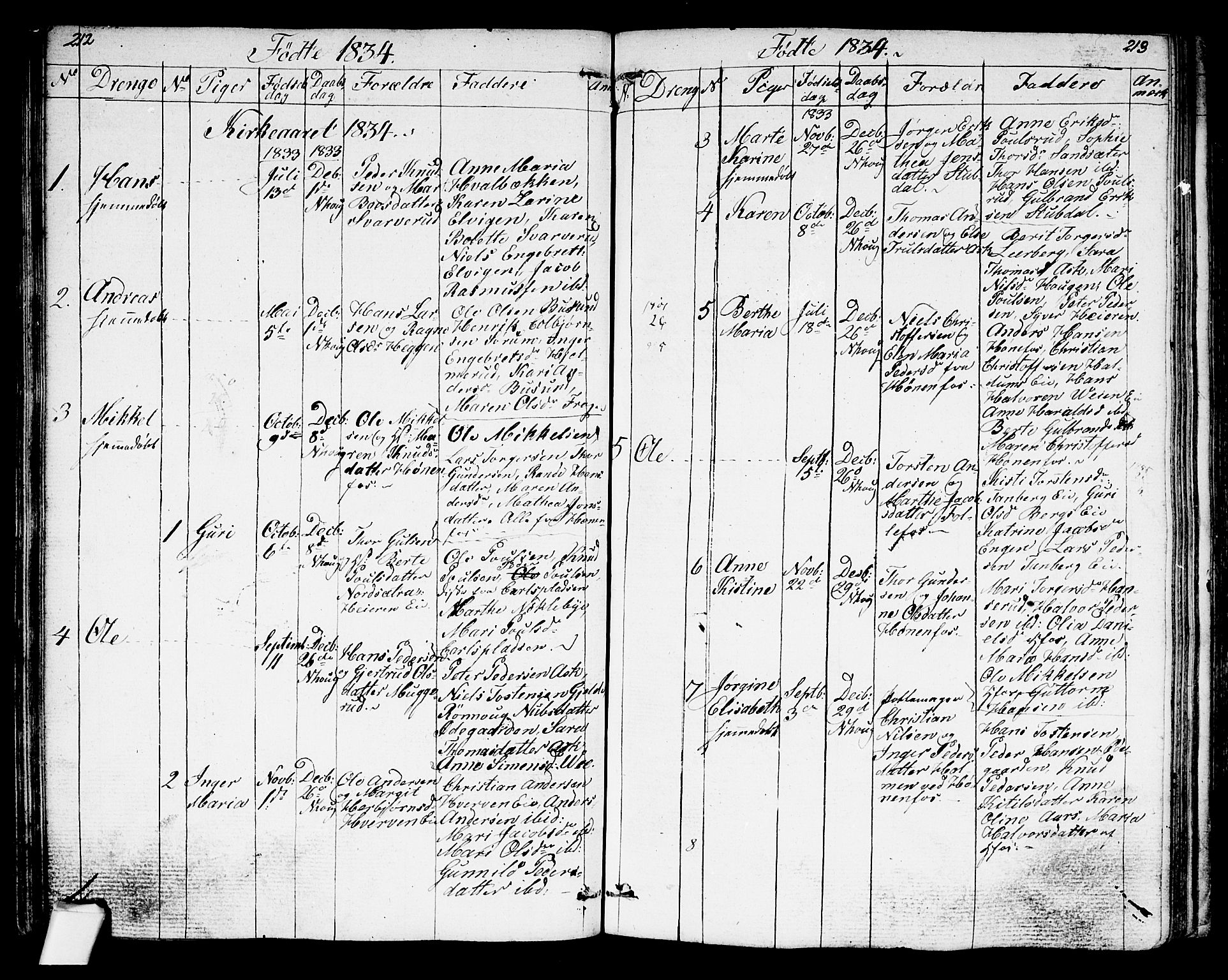 Norderhov kirkebøker, AV/SAKO-A-237/G/Ga/L0004: Parish register (copy) no. I 4, 1824-1849, p. 212-213