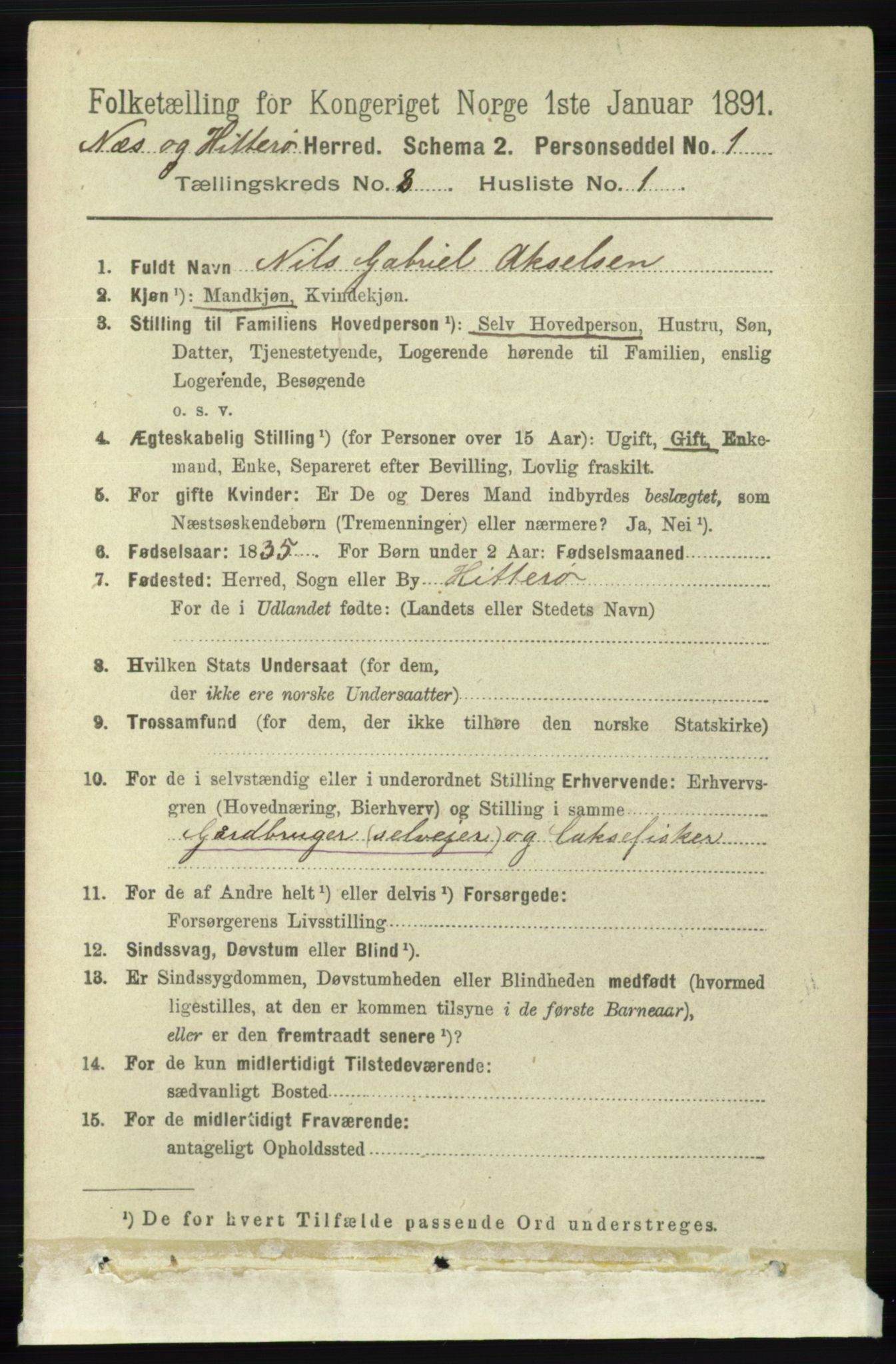 RA, 1891 census for 1043 Hidra og Nes, 1891, p. 3310