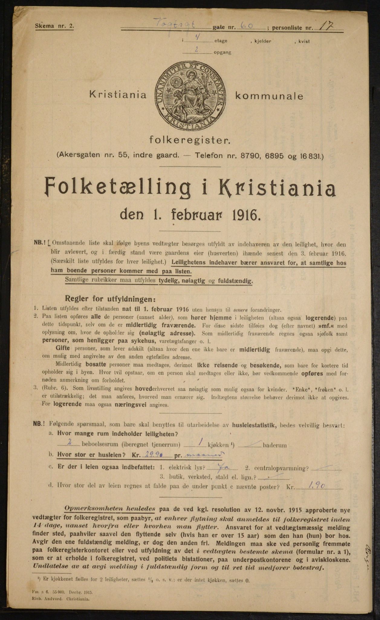 OBA, Municipal Census 1916 for Kristiania, 1916, p. 129033